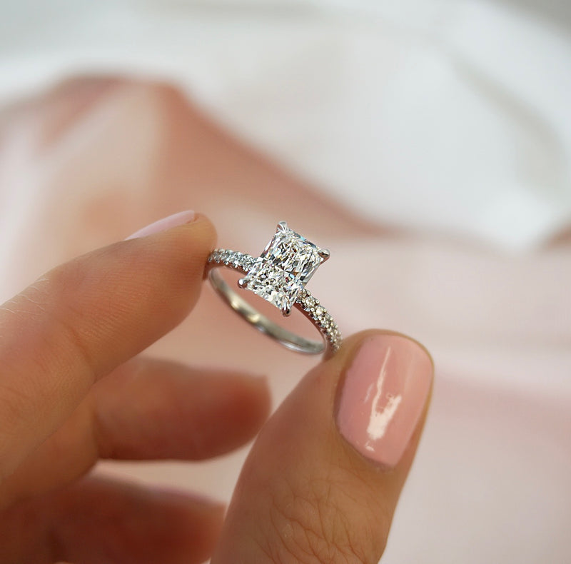 1.0 Carats Lab Grown Diamond Radiant Shape E-VS1 Pave Engagement Ring