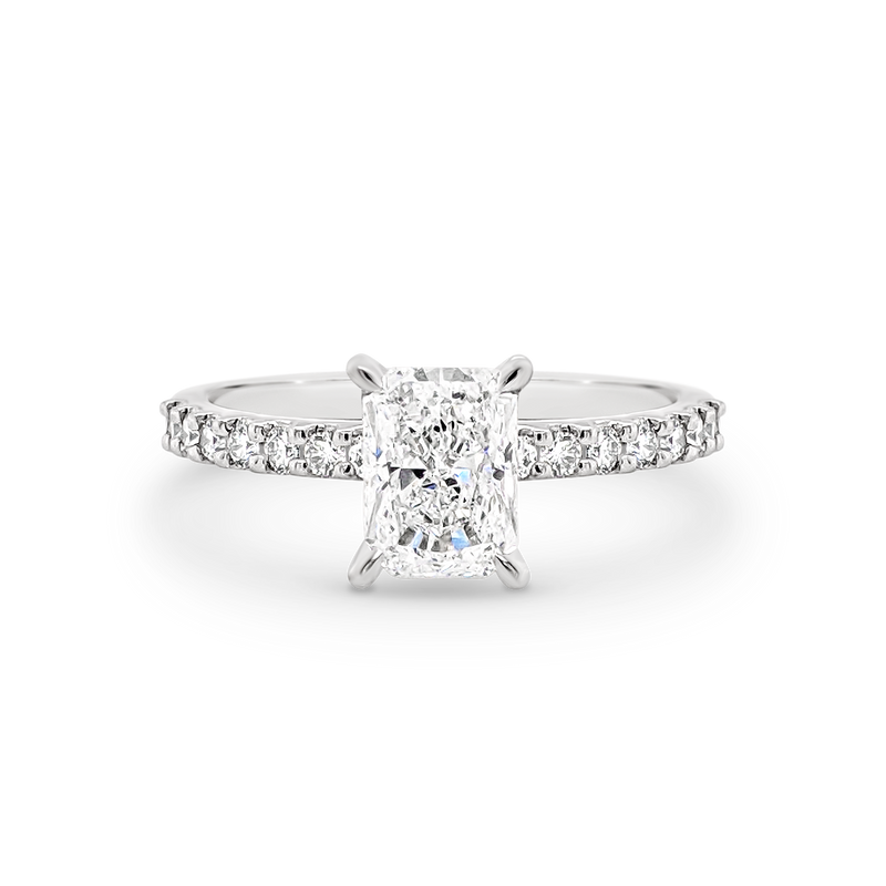 1.0 Carats Lab Grown Diamond Radiant Shape E-VS1 Pave Setting Engagement Ring