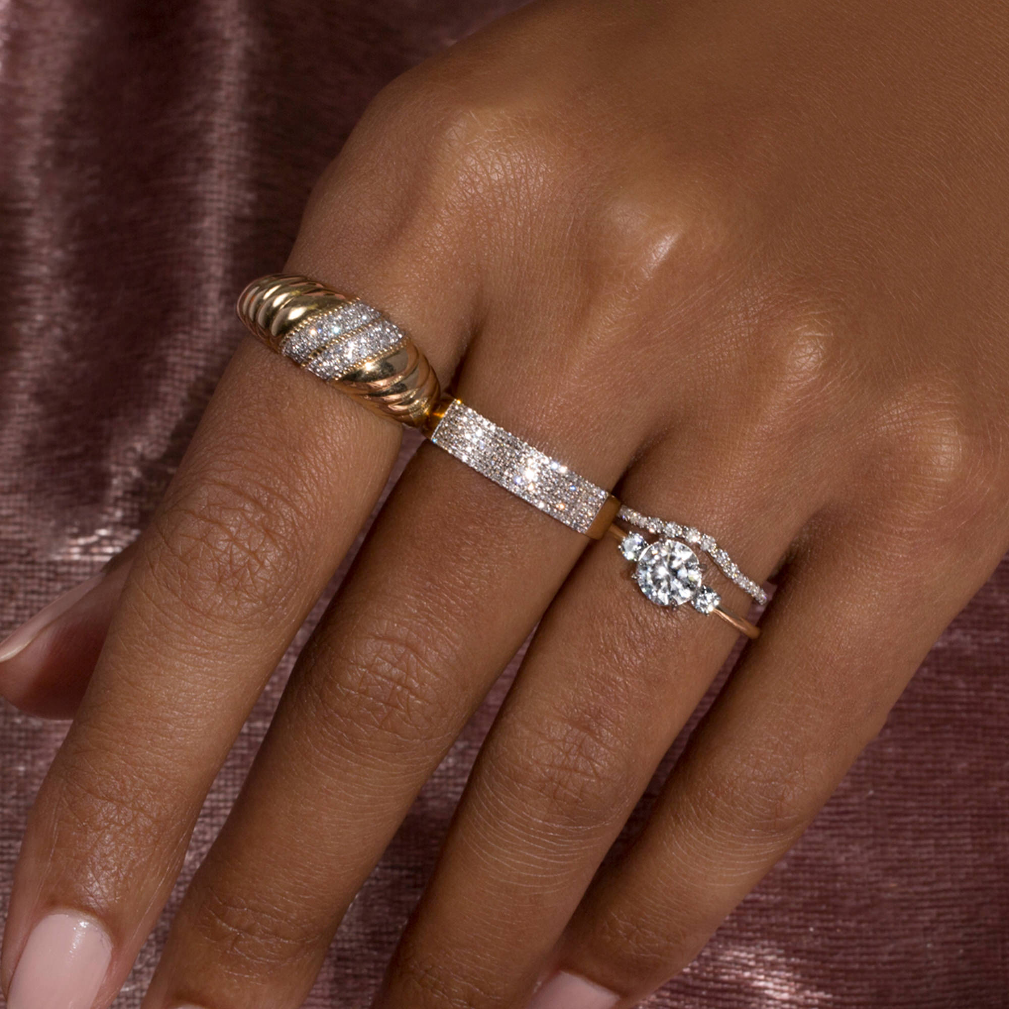 0.90 CT Round G/SI1 CVD Diamond Three Stones Engagement Ring