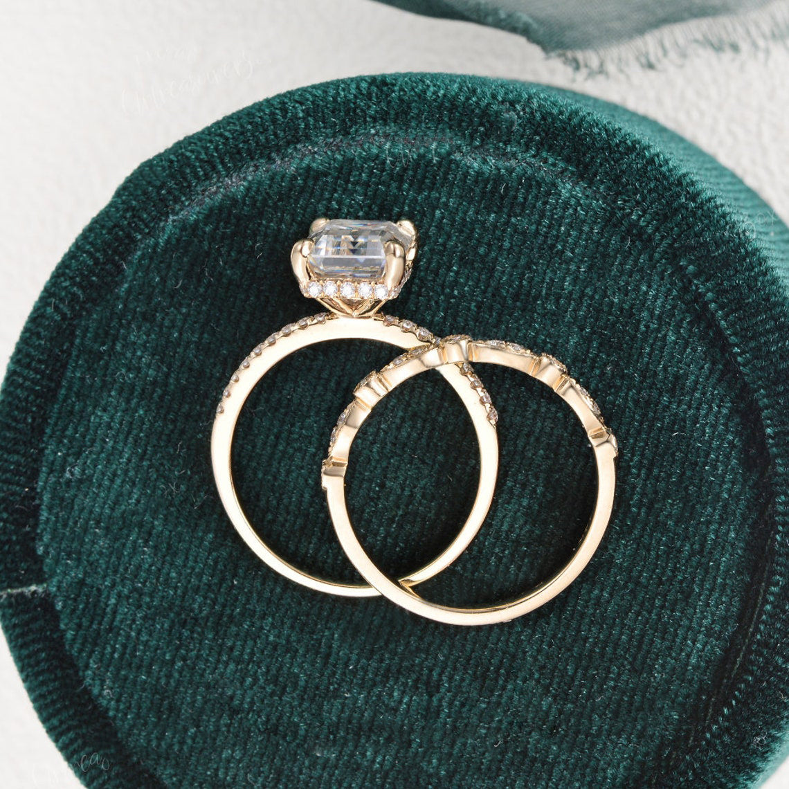 2.50 CT Emerald F/VS1 CVD Diamond Hidden Halo Bridal Ring Set for Women