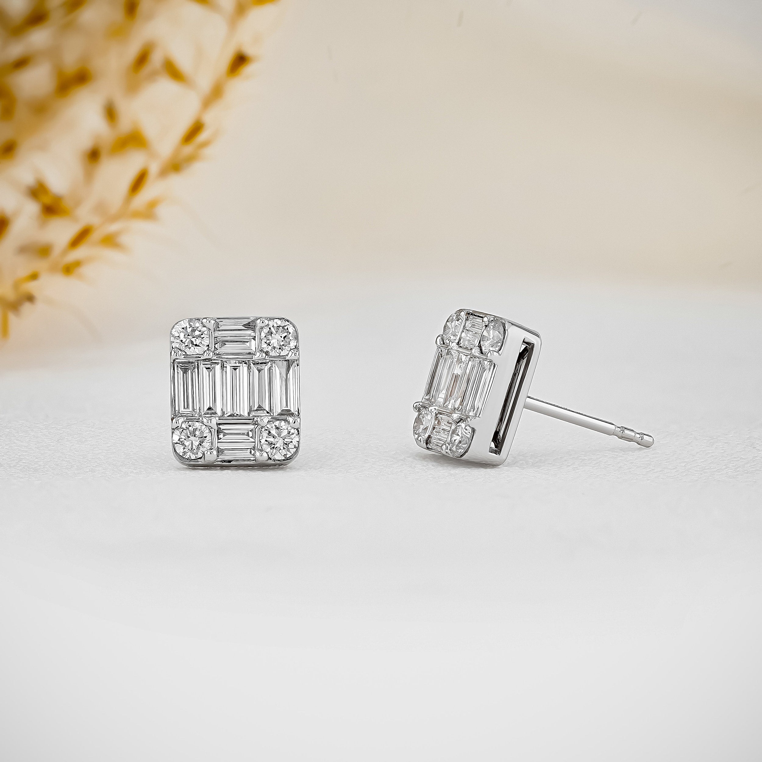 0.99 TCW Baguette & Round CVD Diamond Stud Earrings