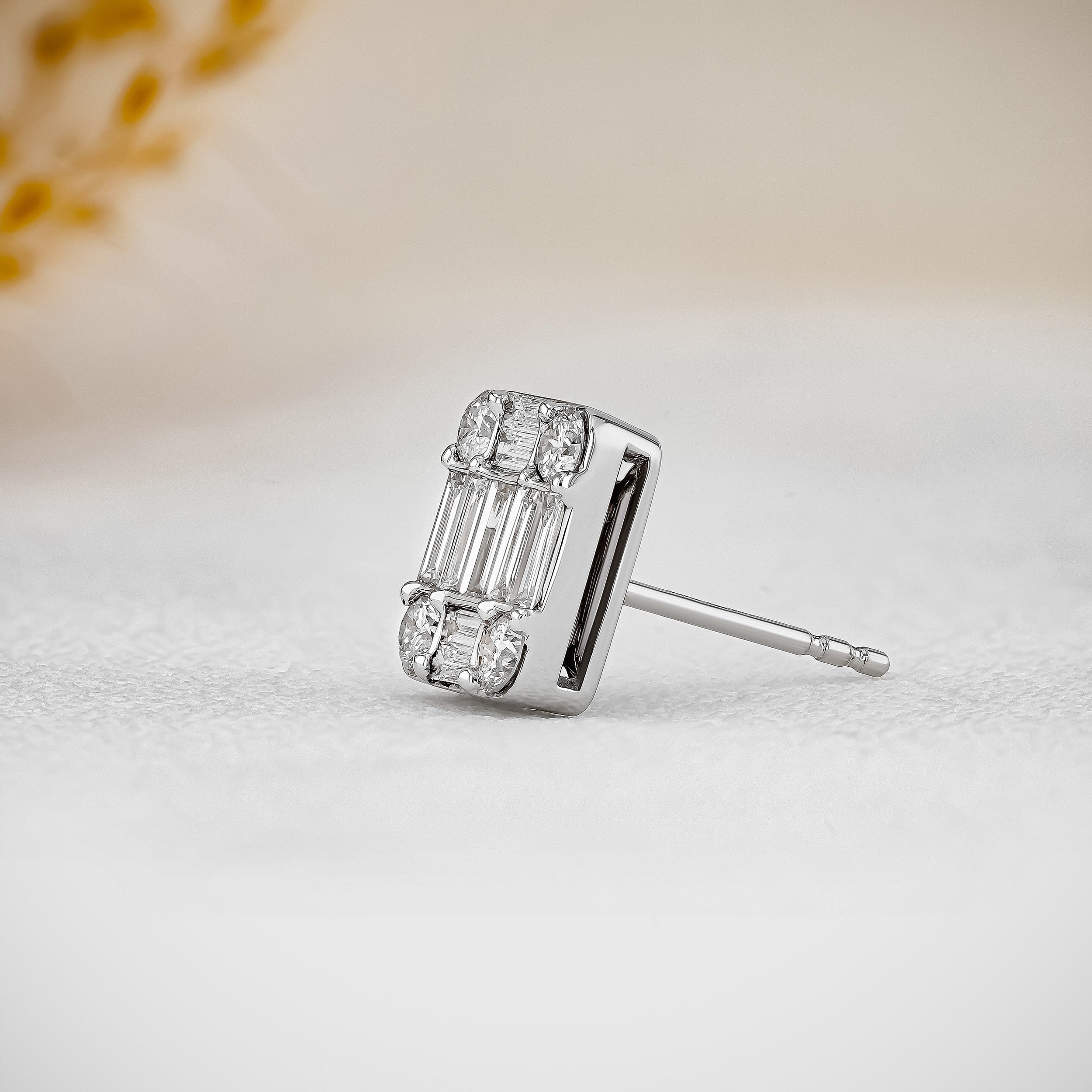 0.99 TCW Baguette & Round CVD Diamond Stud Earrings