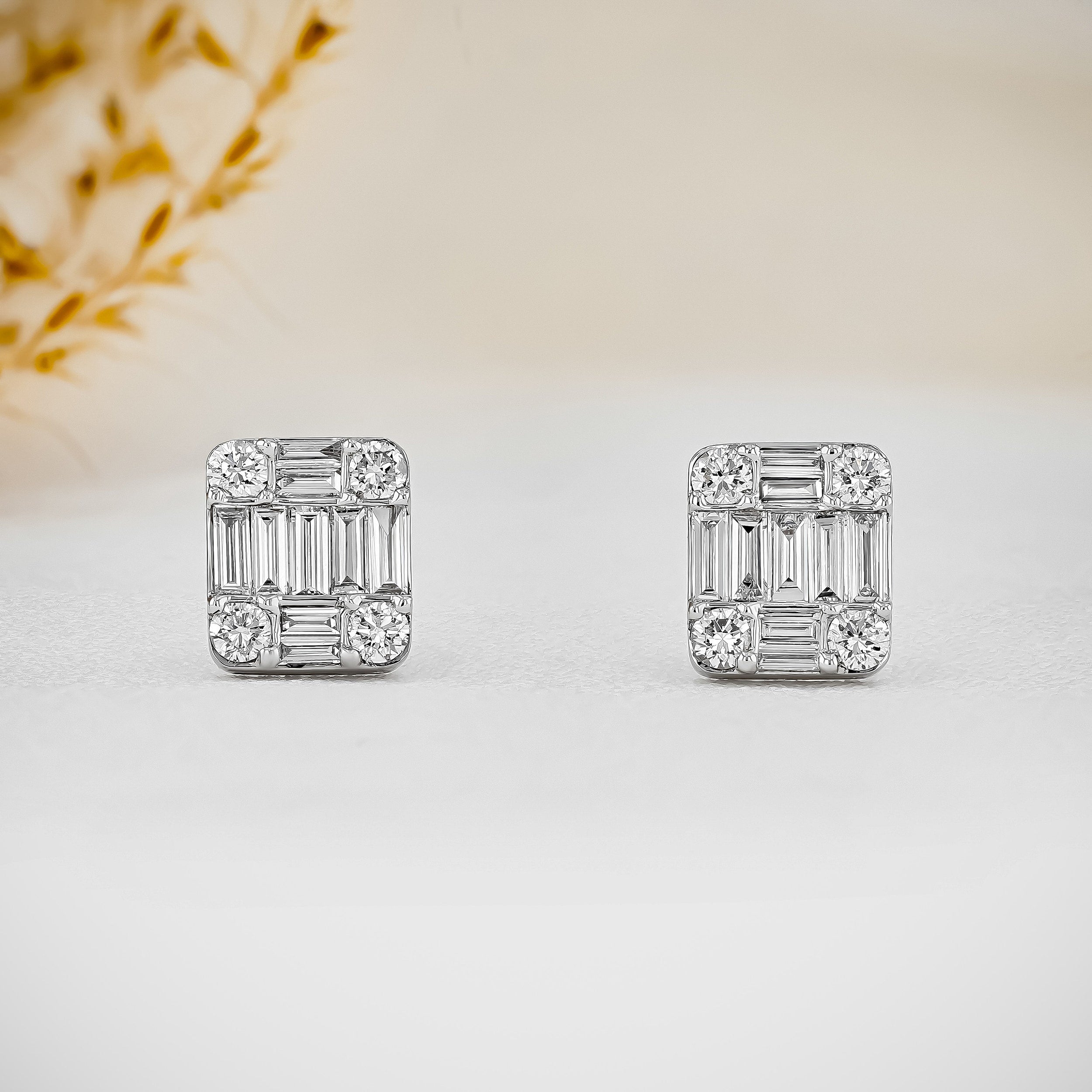 0.99 TCW Baguette & Round CVD Diamond Stud Earrings