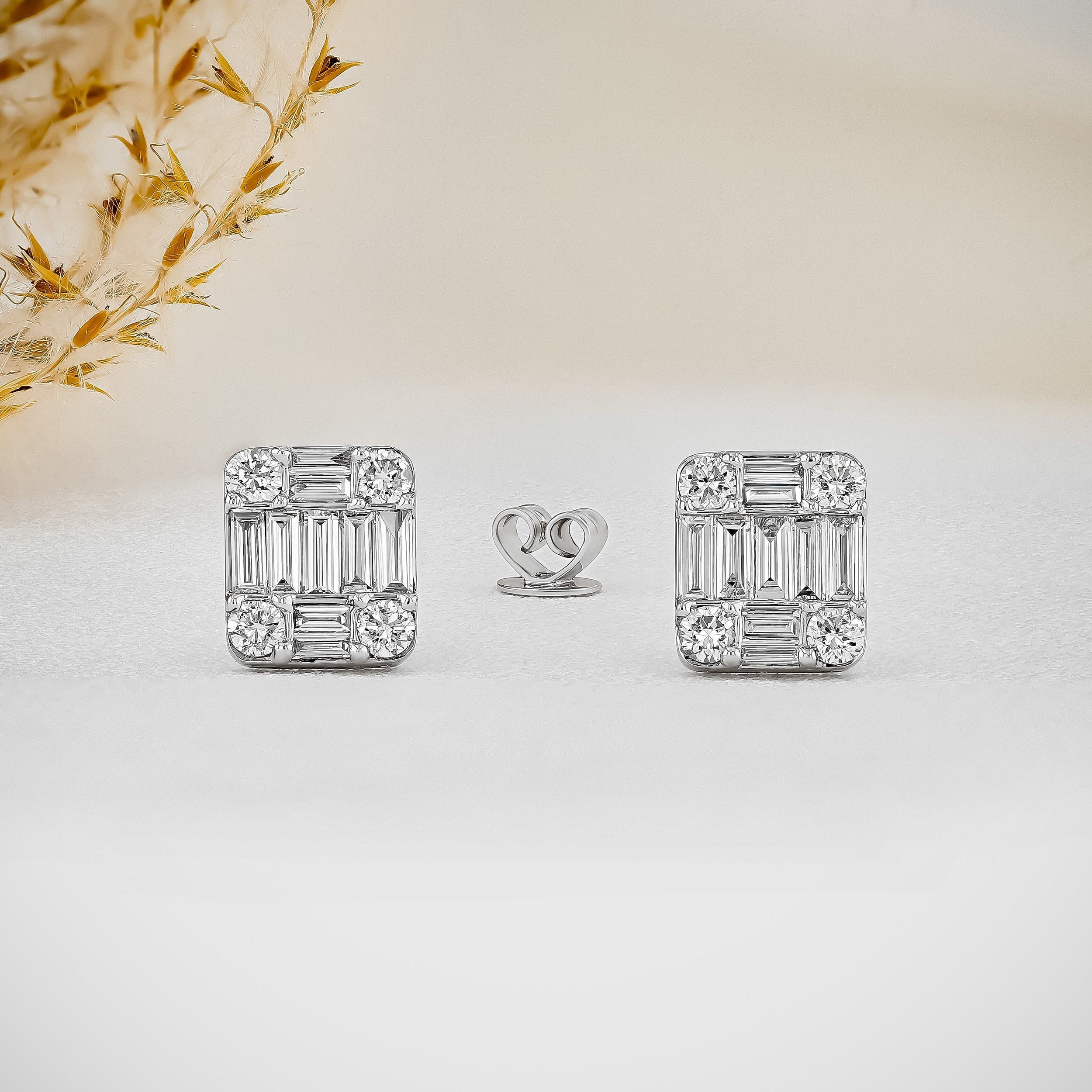 0.99 TCW Baguette & Round CVD Diamond Stud Earrings