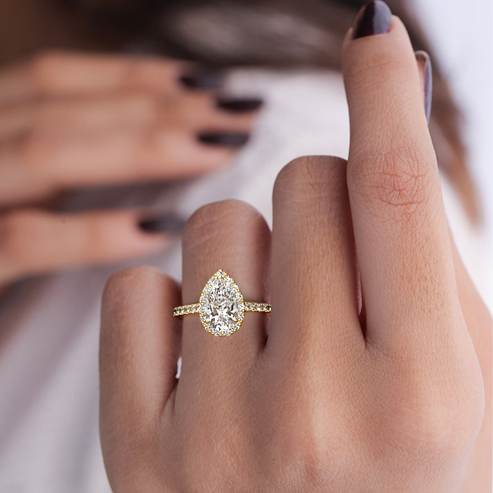 3.50 Carats Lab Grown Diamond Pear Shape E-VS1 Halo Engagement Ring