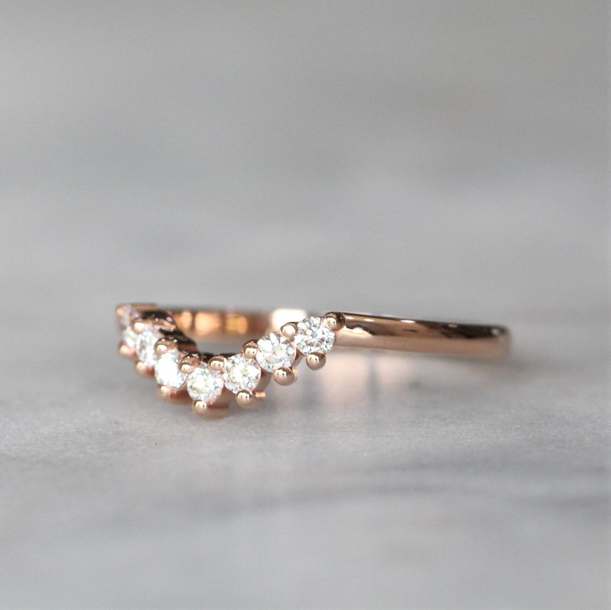 0.25 Carats Moissanite Round Shape Curved Wedding Band