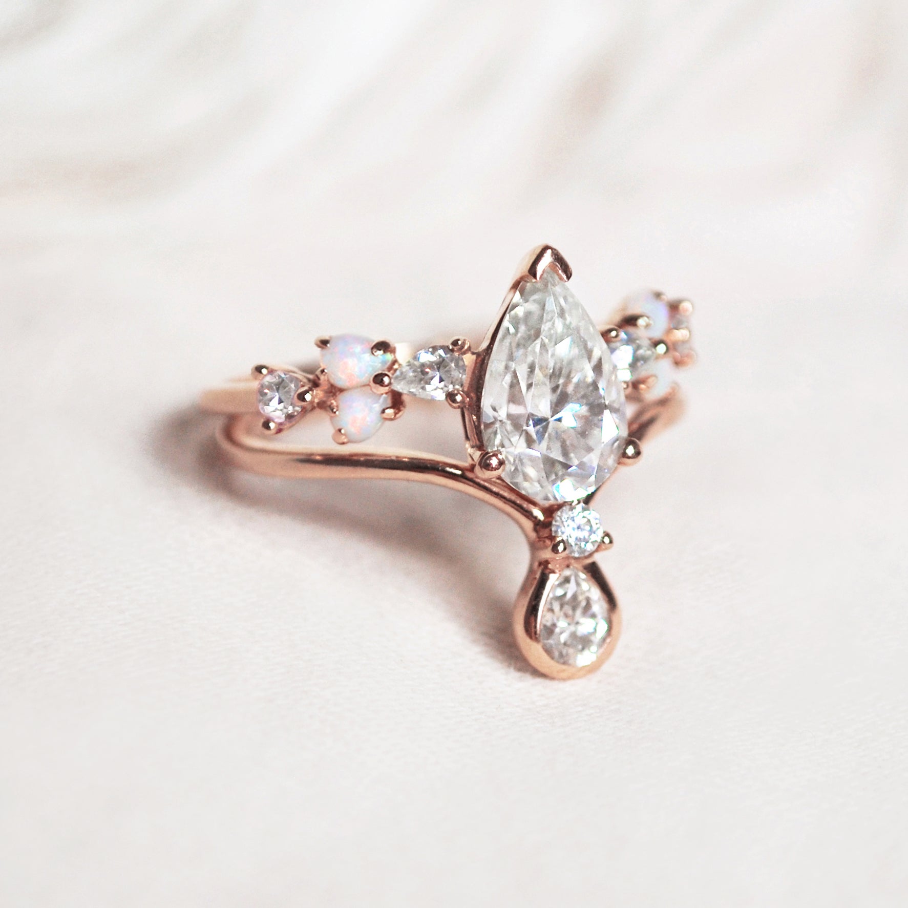 0.10 Carats Moissanite Round & Pear Shape Curved Wedding Band