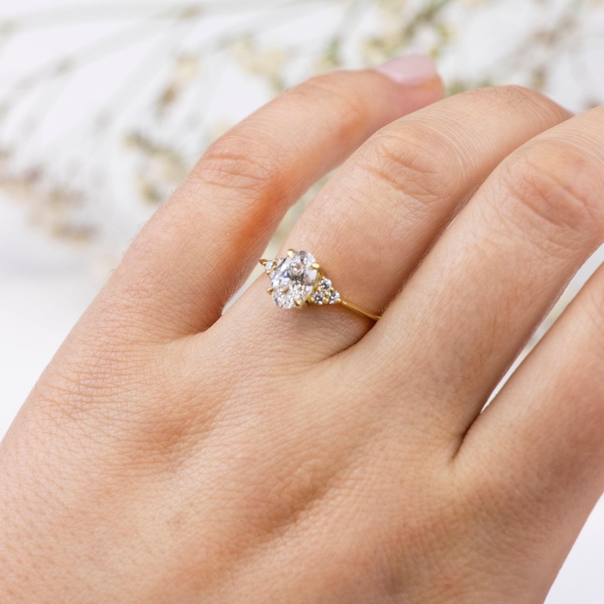 1.0 Carats Oval Shape Moissanite Cluster Engagement Ring