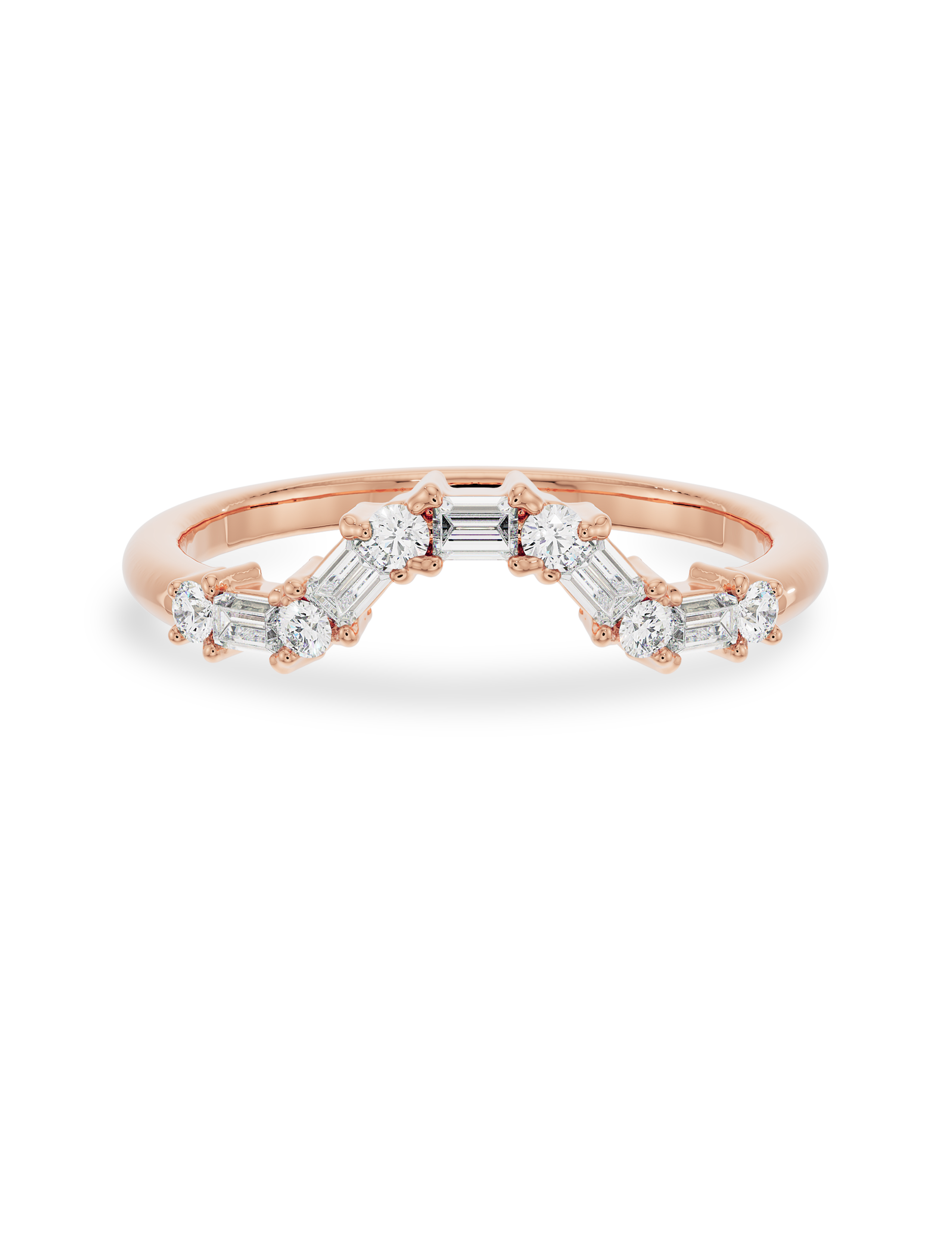 0.20 Carats Moissanite Round & Baguette Shape Curved Wedding Band