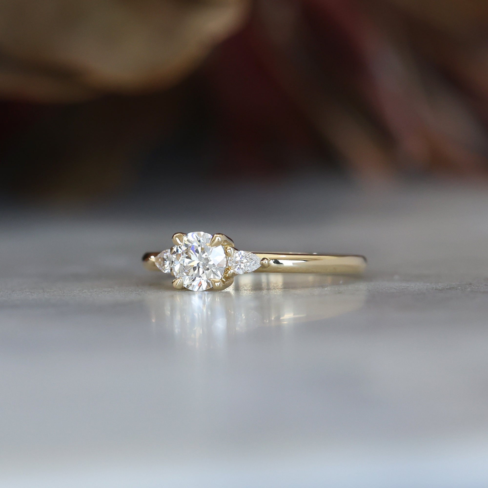 0.51 Carats Round Shape Moissanite Three Stone  Engagement Ring