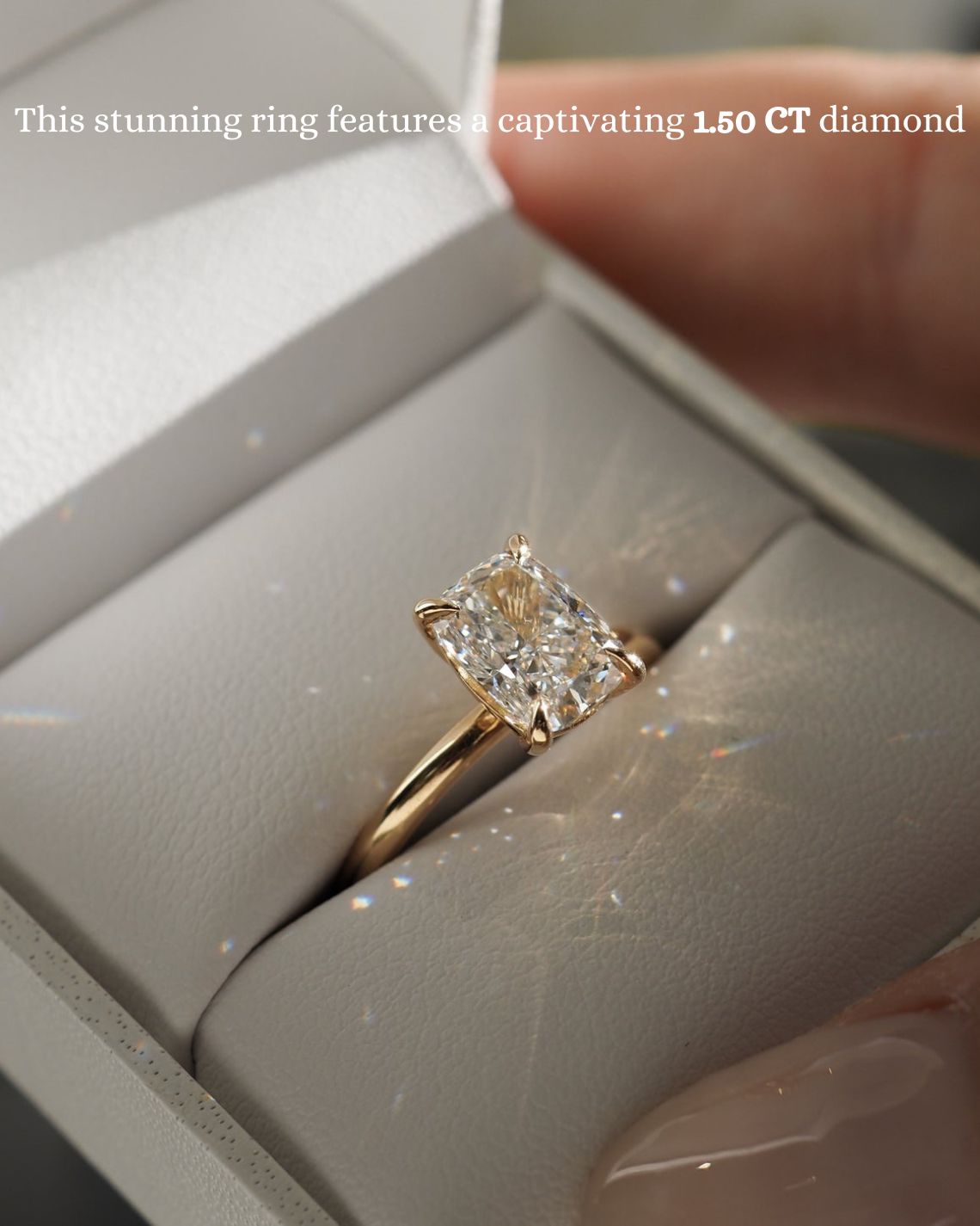 1.5 CT Elongated Cushion G/VS1 CVD Diamond Solitaire Engagement Ring