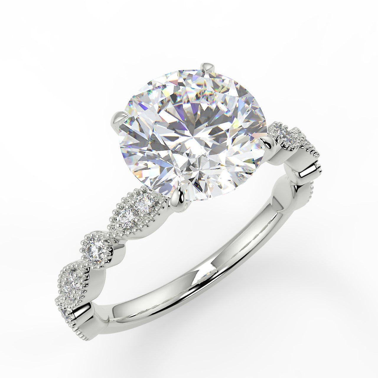 2.0 Carats Round Shape Moissanite Pave Engagement Ring