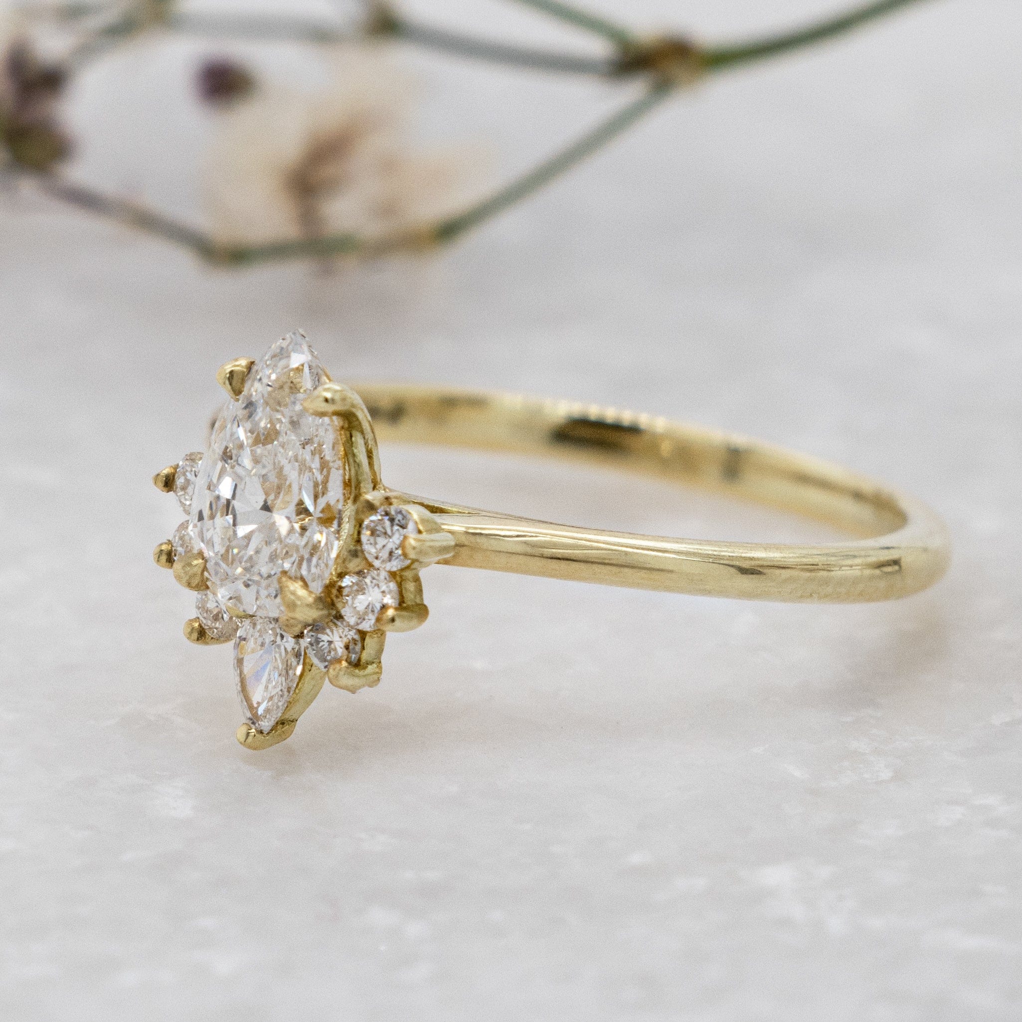0.50 Carats Pear Shape Moissanite Cluster Engagement Ring