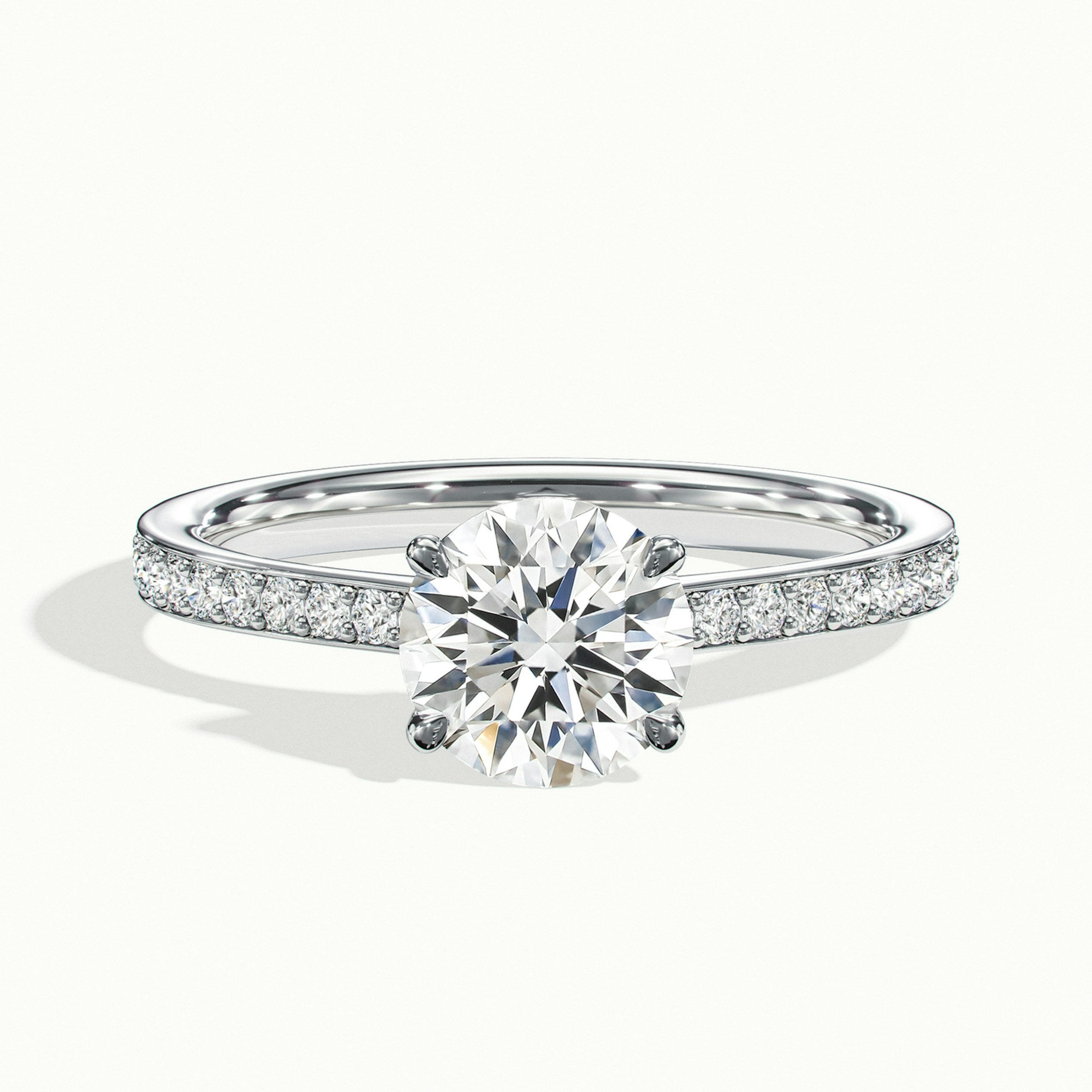 1.0 Carats Lab Grown Diamond Round Shape E-VS1 Pave Engagement Ring