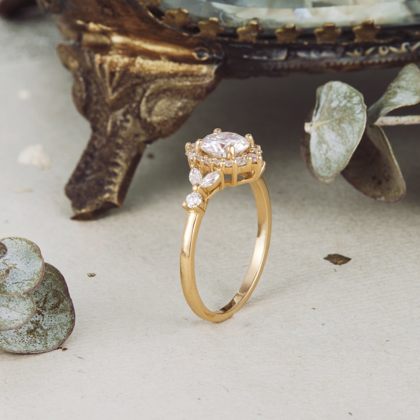 0.8 Carat Lab Grown Diamond Round Shape E-VS1 Cluster Engagement Ring