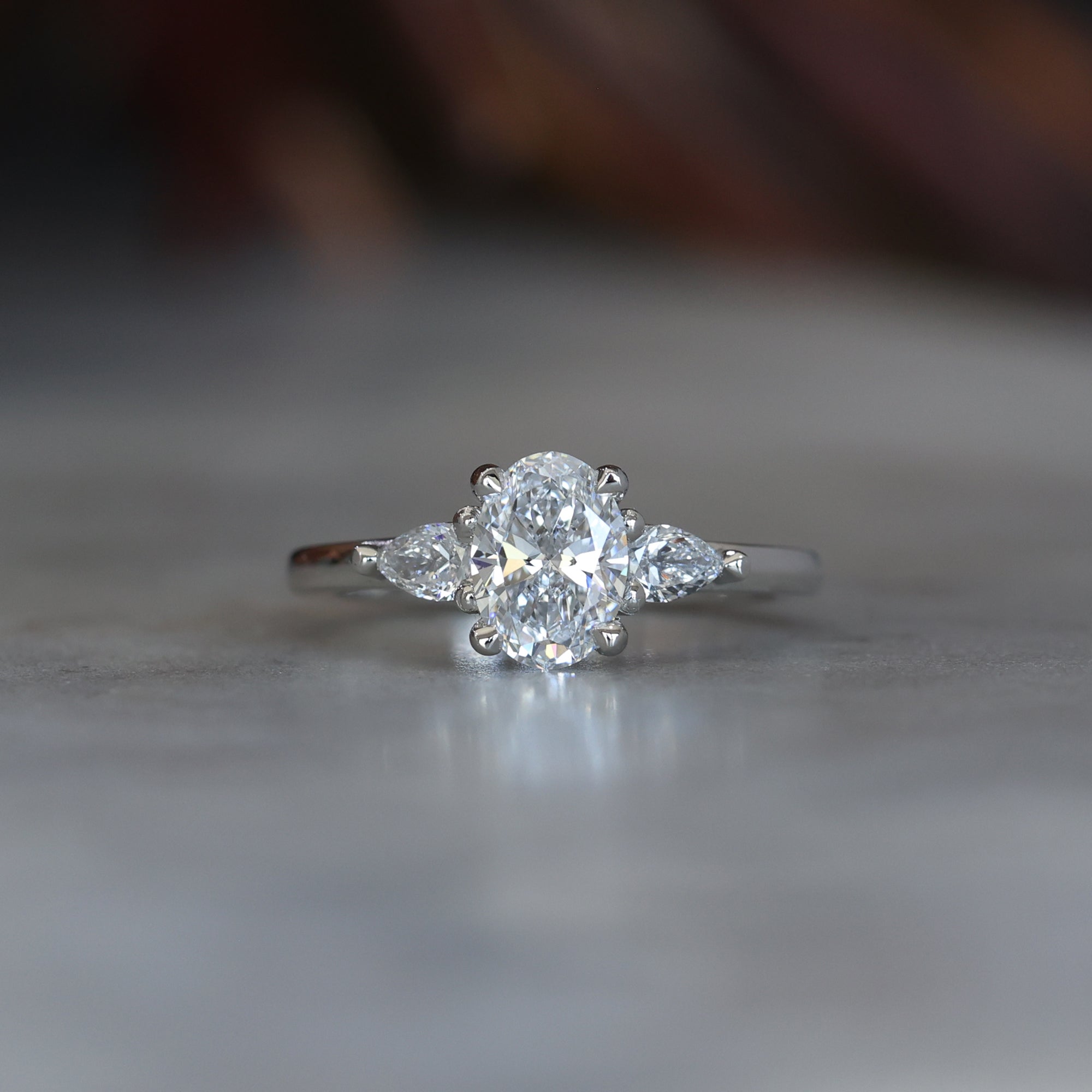 0.89 Carats Oval Shape Moissanite Three Stone Engagement Ring
