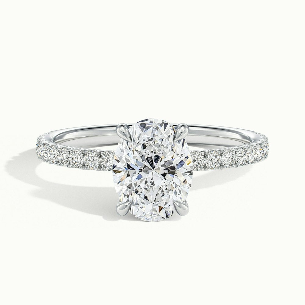 0.80 Carats Lab Grown Diamond Oval Shape E-VS1 Hidden Halo & Pave Engagement Ring