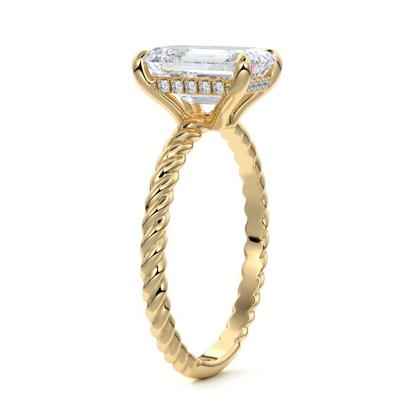 4.50 Carats Lab Grown Diamond Emerald Shape E-VS1 Hidden Halo Engagement Ring