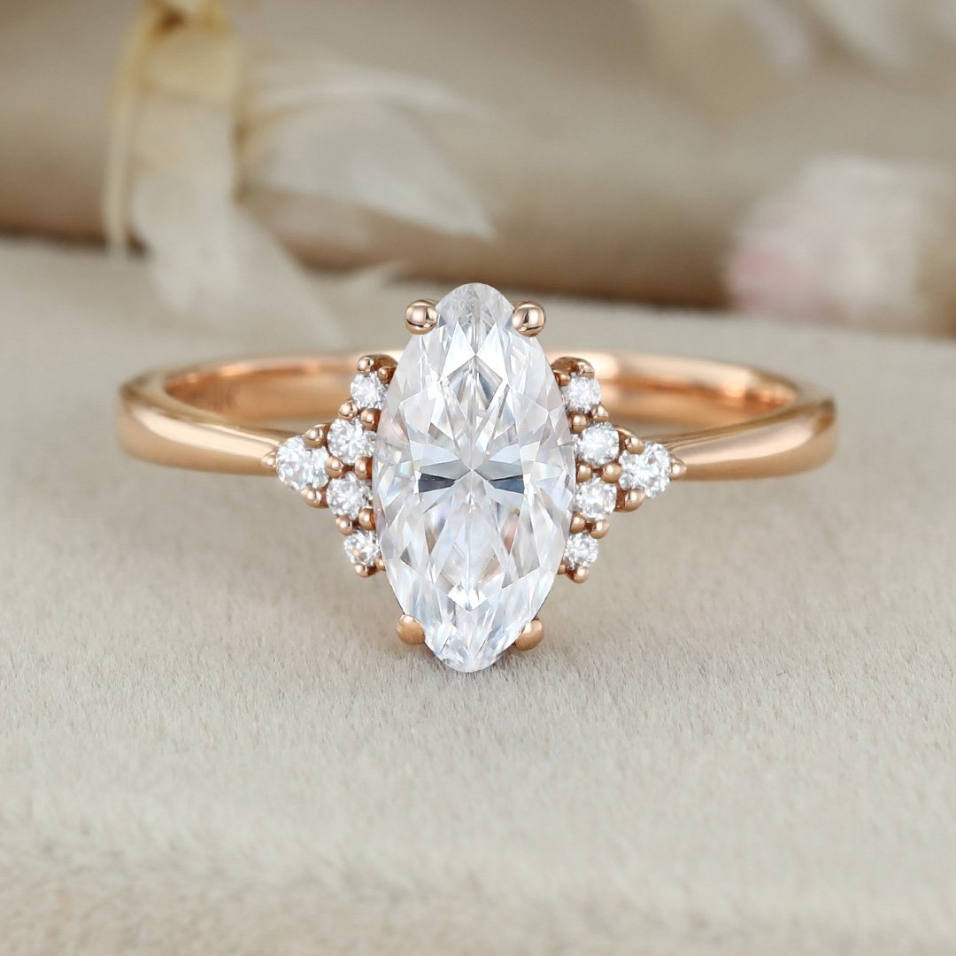 1.0 Carats Round Shape Moissanite Cluster Engagement Ring