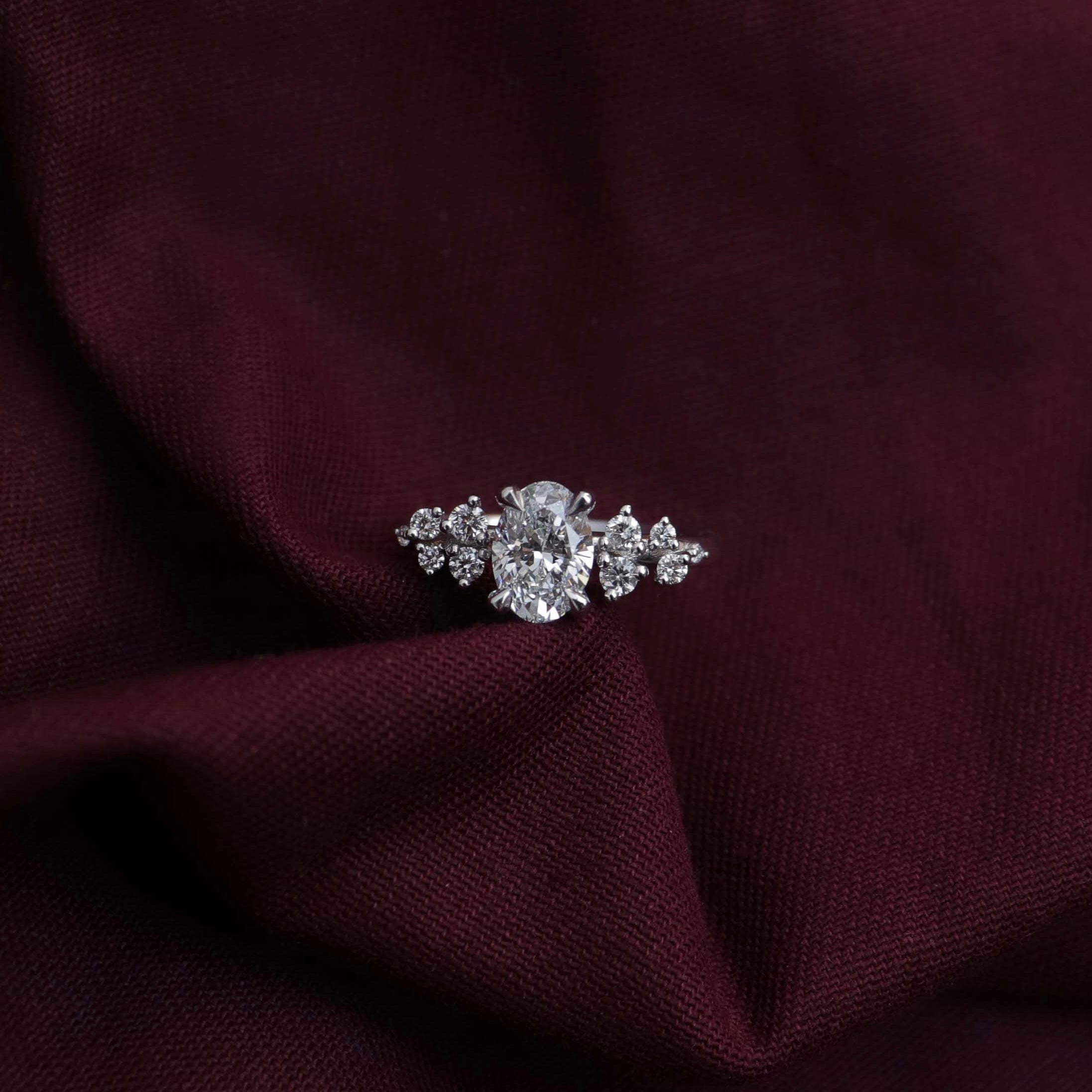 0.95 Carats Oval Shape Moissanite Cluster Engagement Ring