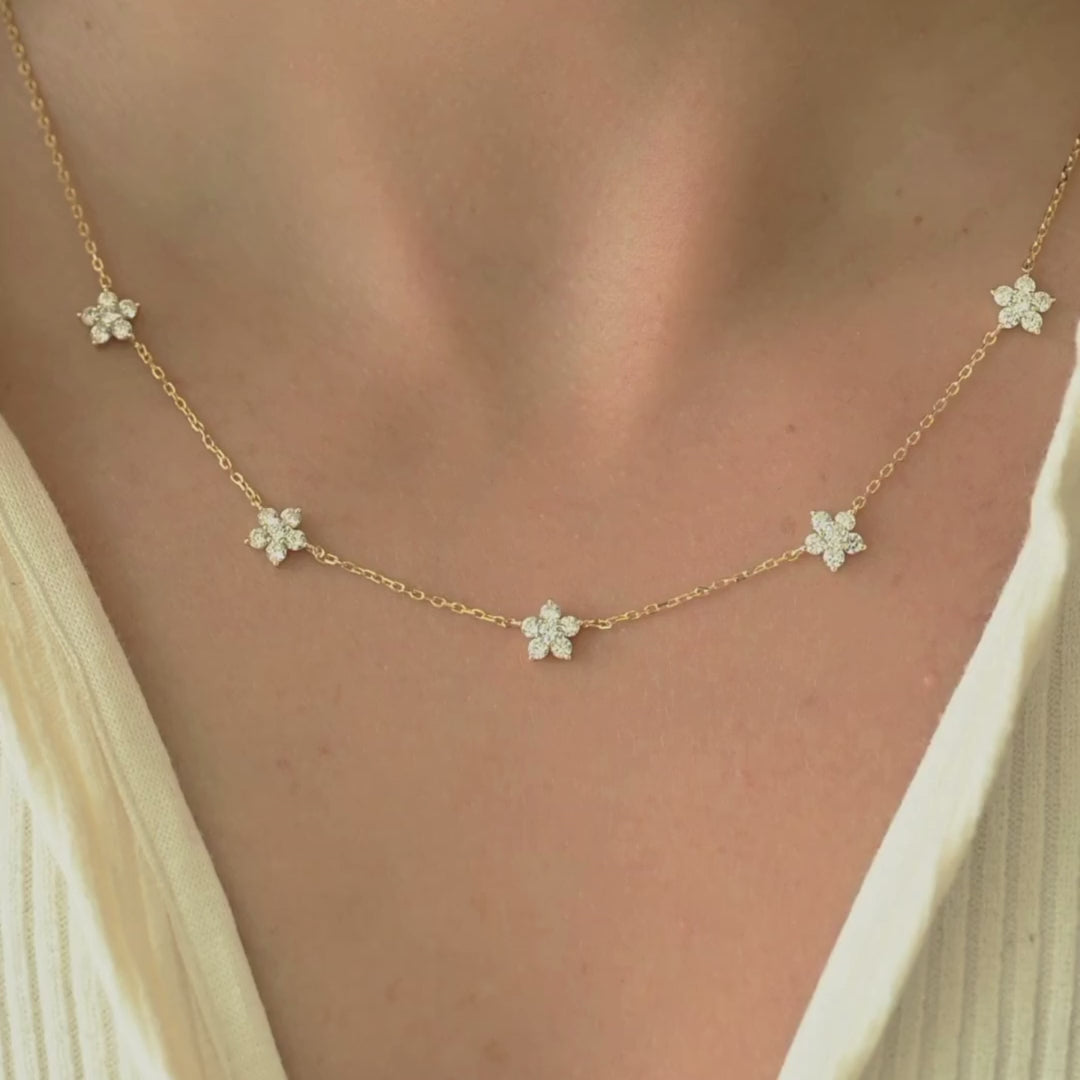 0.80 Carats Round Shape Moissanite Diamond Flower Necklace