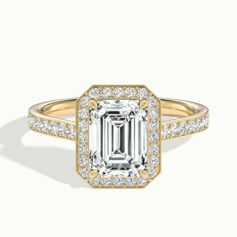1.0 Carats Lab Grown Diamond Emerald Shape E-VS1 Halo & Pave Engagement Ring