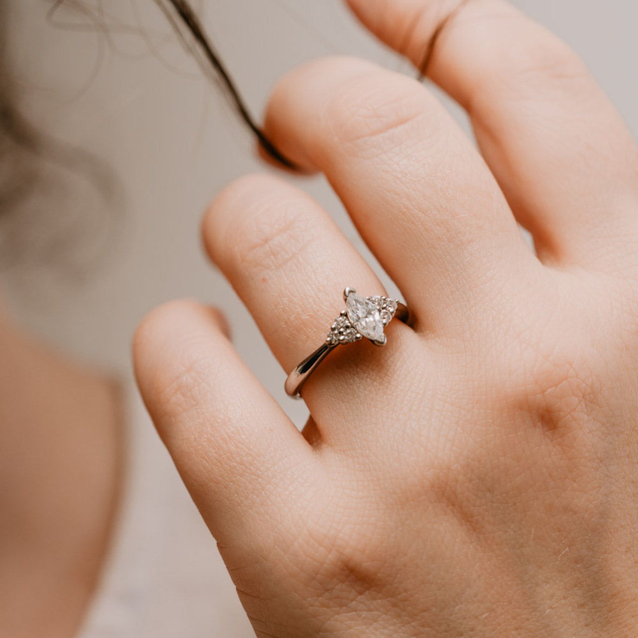 0.93 Carats Marquise Shape Moissanite Cluster Engagement Ring