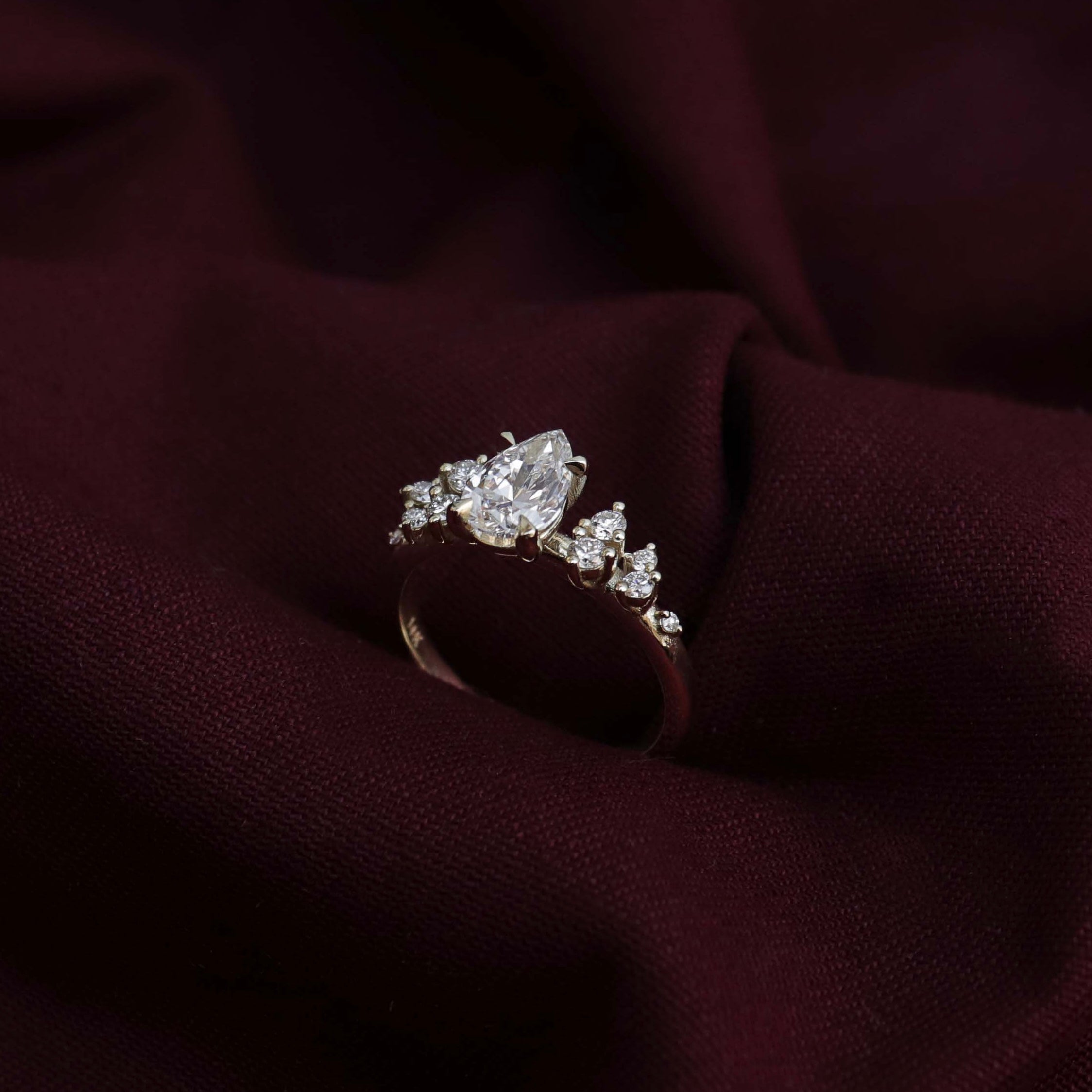 0.70 Carats Pear Shape Moissanite Cluster Engagement Ring