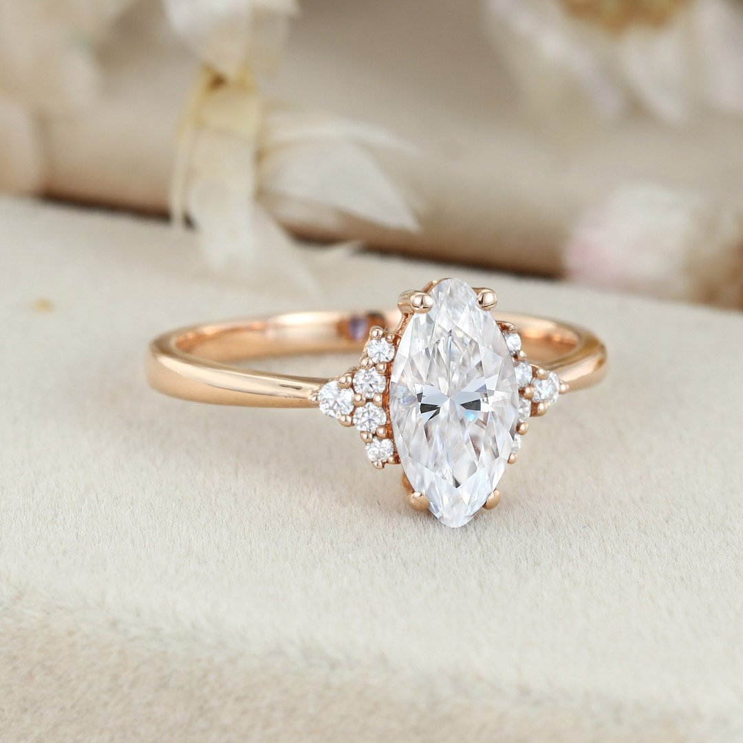 1.0 Carats Round Shape Moissanite Cluster Engagement Ring