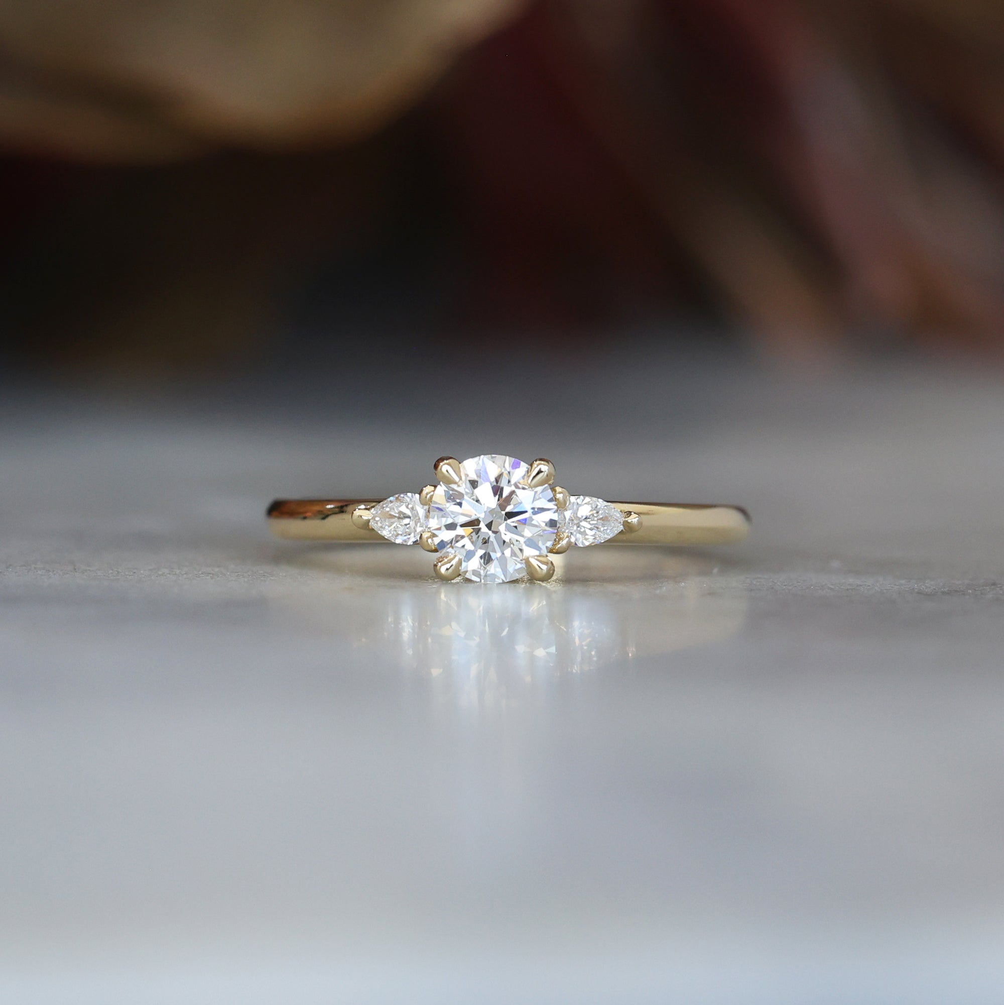 0.51 Carats Round Shape Moissanite Three Stone  Engagement Ring