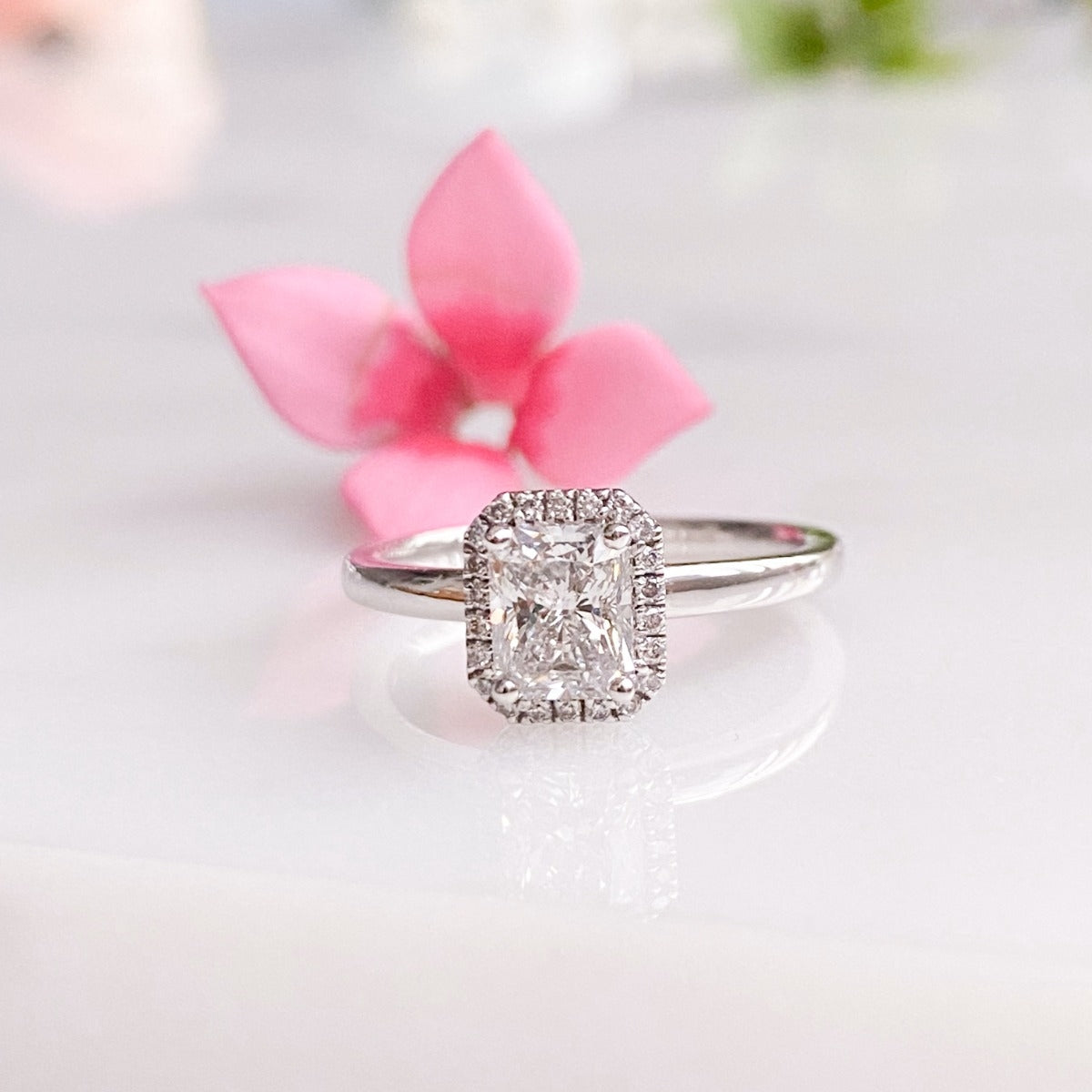 0.70 Carats Radiant Shape Moissanite Halo Engagement Ring