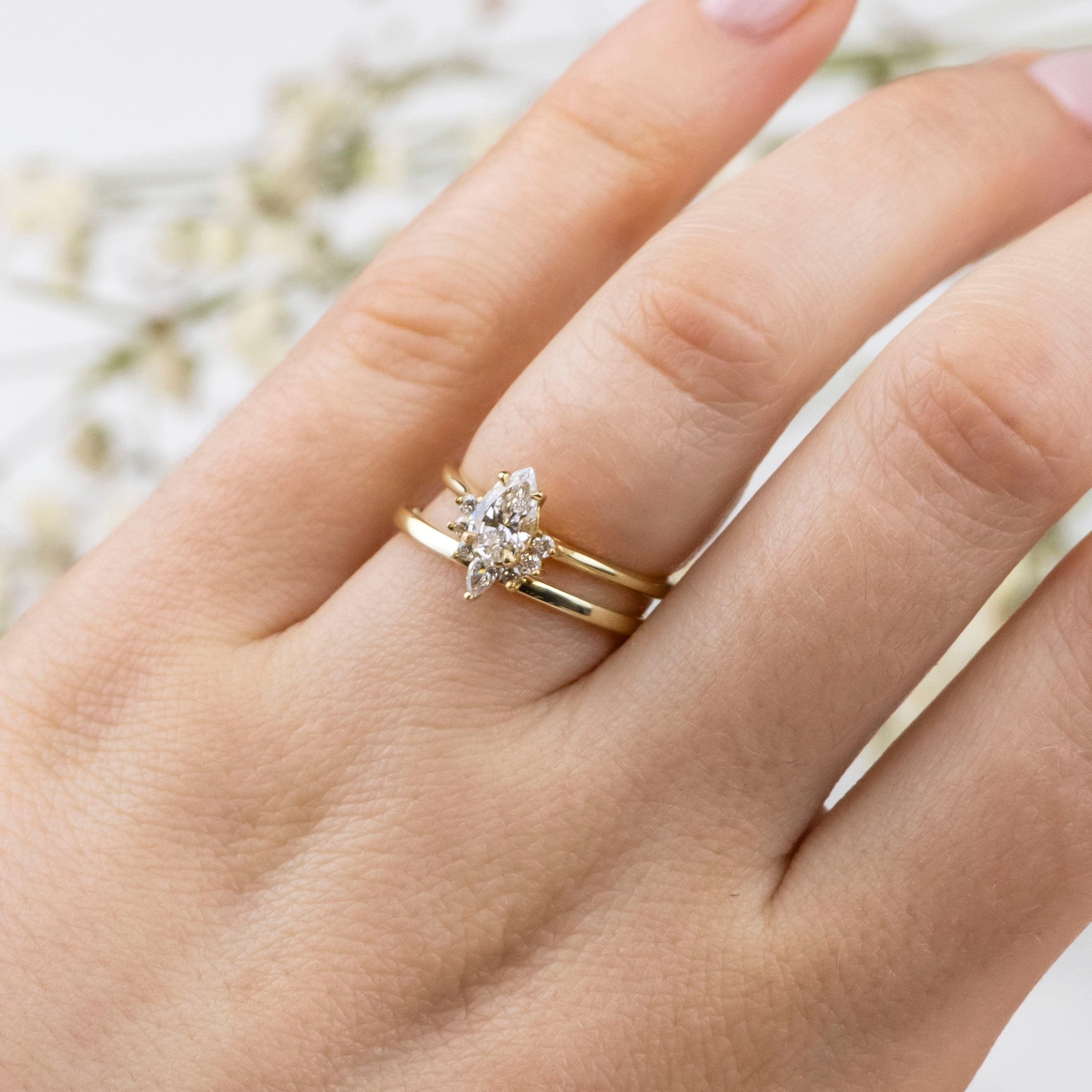 0.50 Carats Pear Shape Moissanite Cluster Engagement Ring