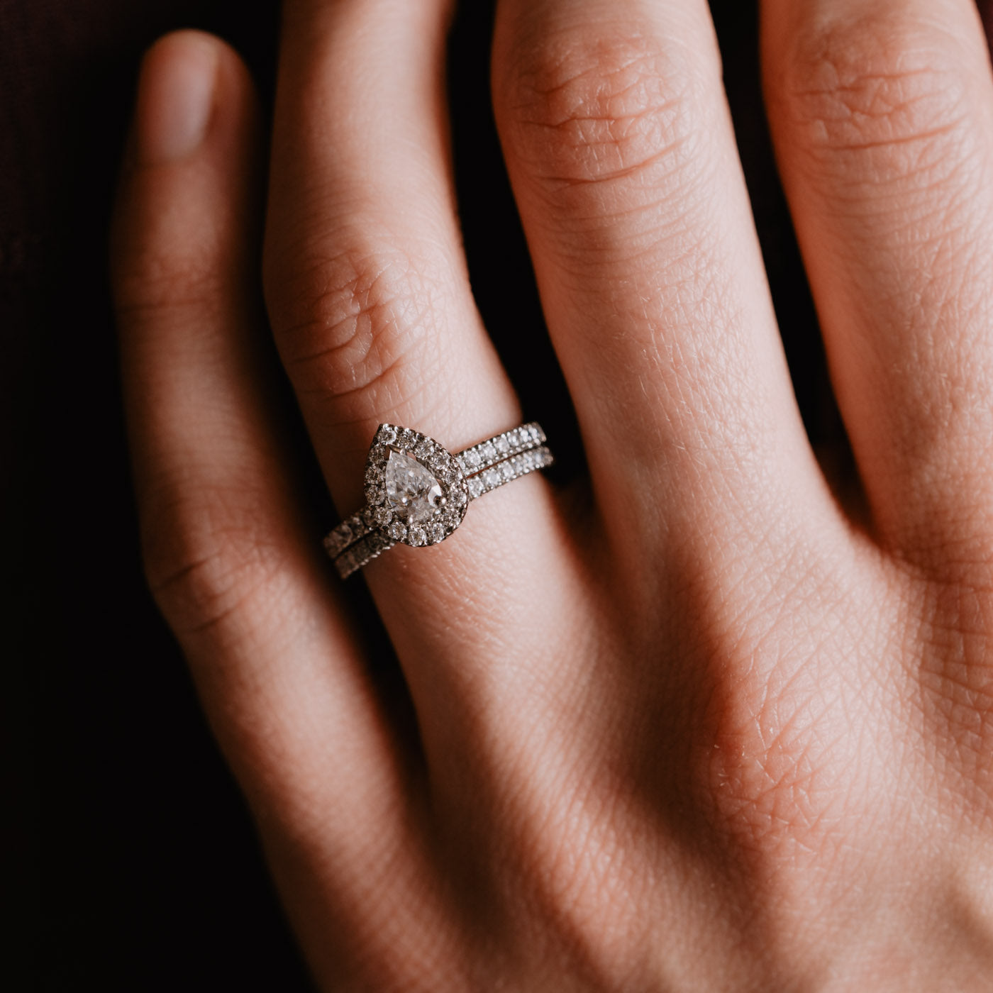 0.95 Carats Pear Shape Moissanite Halo & Pave  Engagement Ring