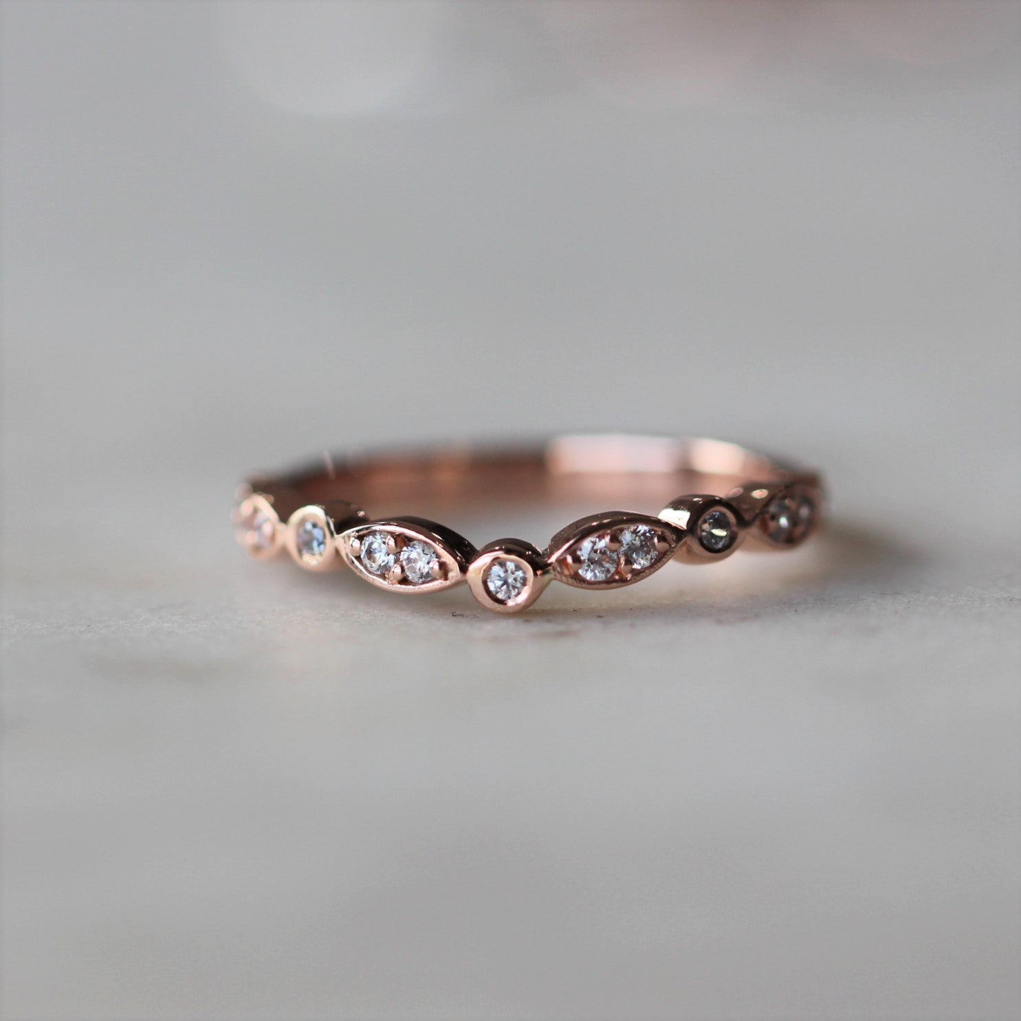 0.17 Carats Moissanite Round Shape Curved Wedding Band