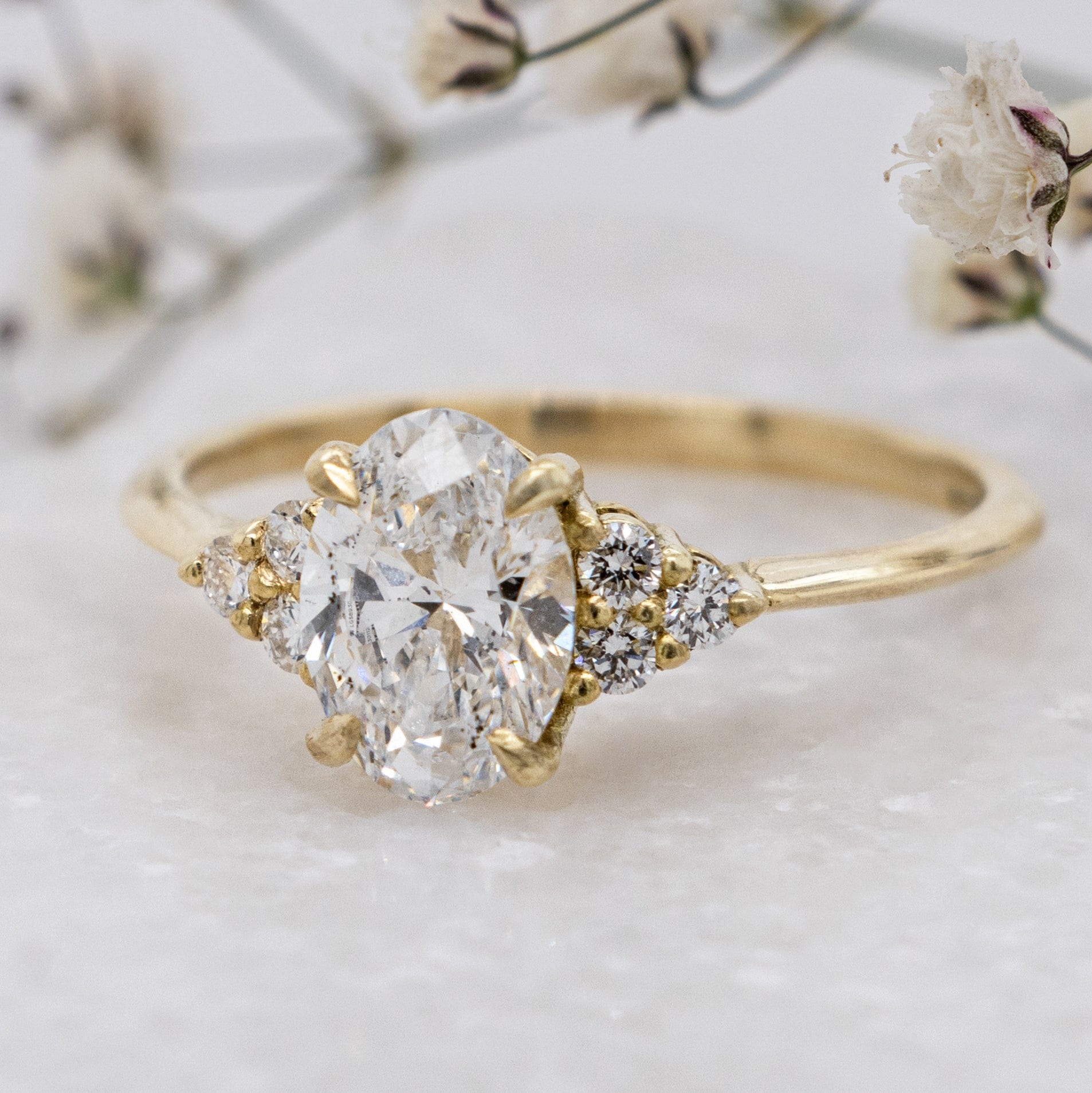 1.0 Carats Oval Shape Moissanite Cluster Engagement Ring