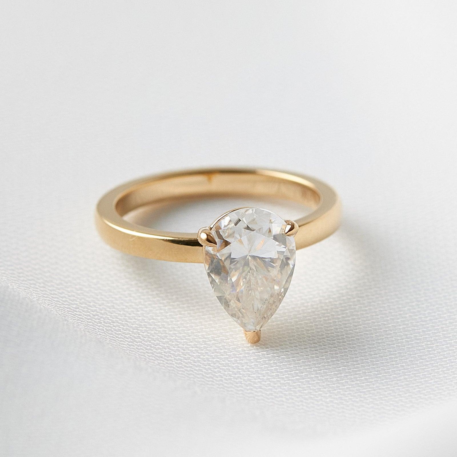 1.75 Carats Pear Shape Moissanite Solitaire Engagement Ring