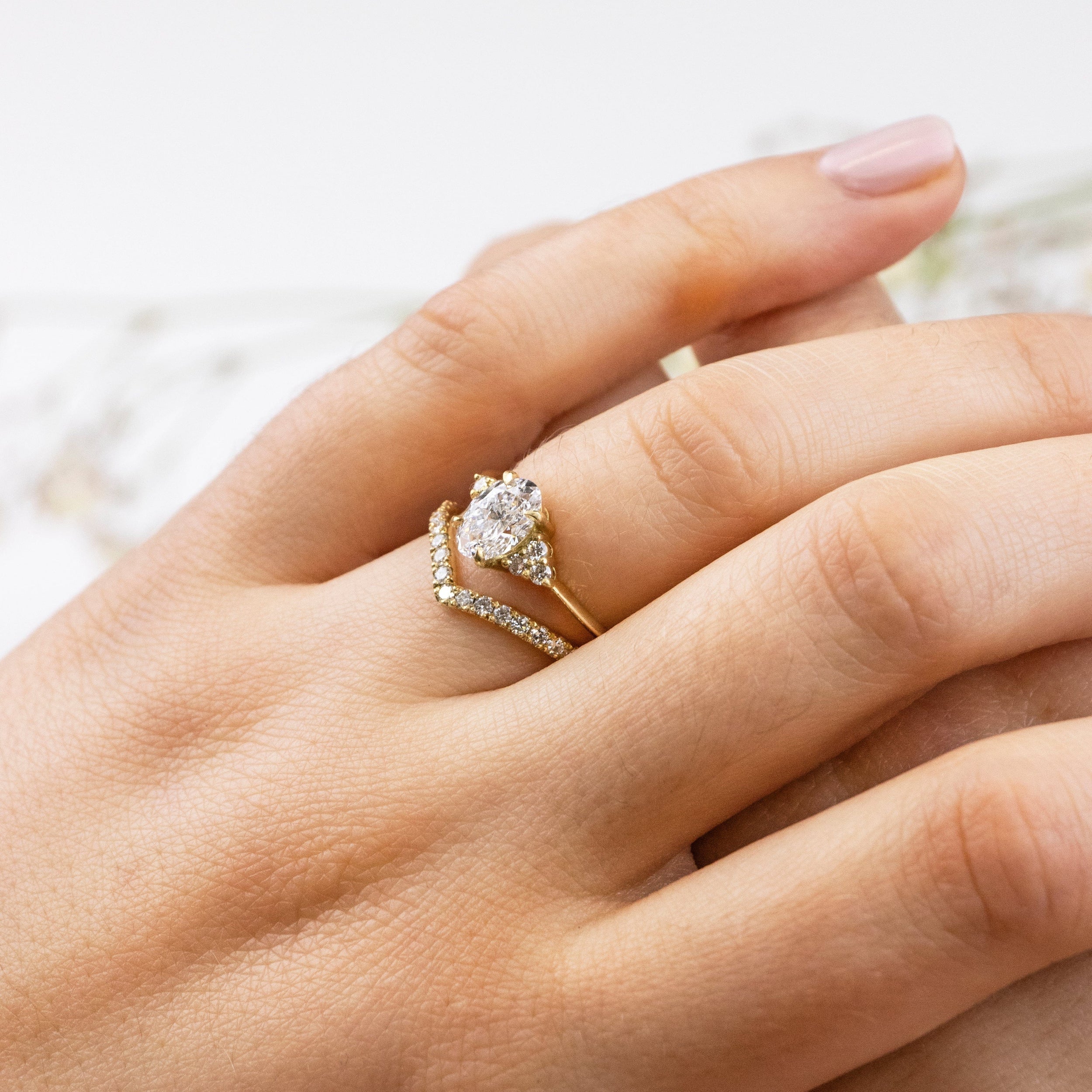 1.0 Carats Oval Shape Moissanite Cluster Engagement Ring
