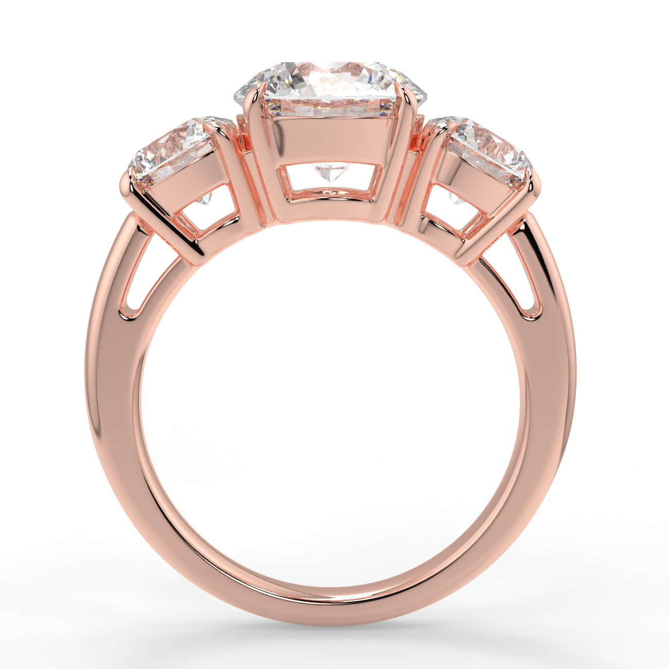 0.75 Carats Round Shape Moissanite Three Stone Engagement Ring
