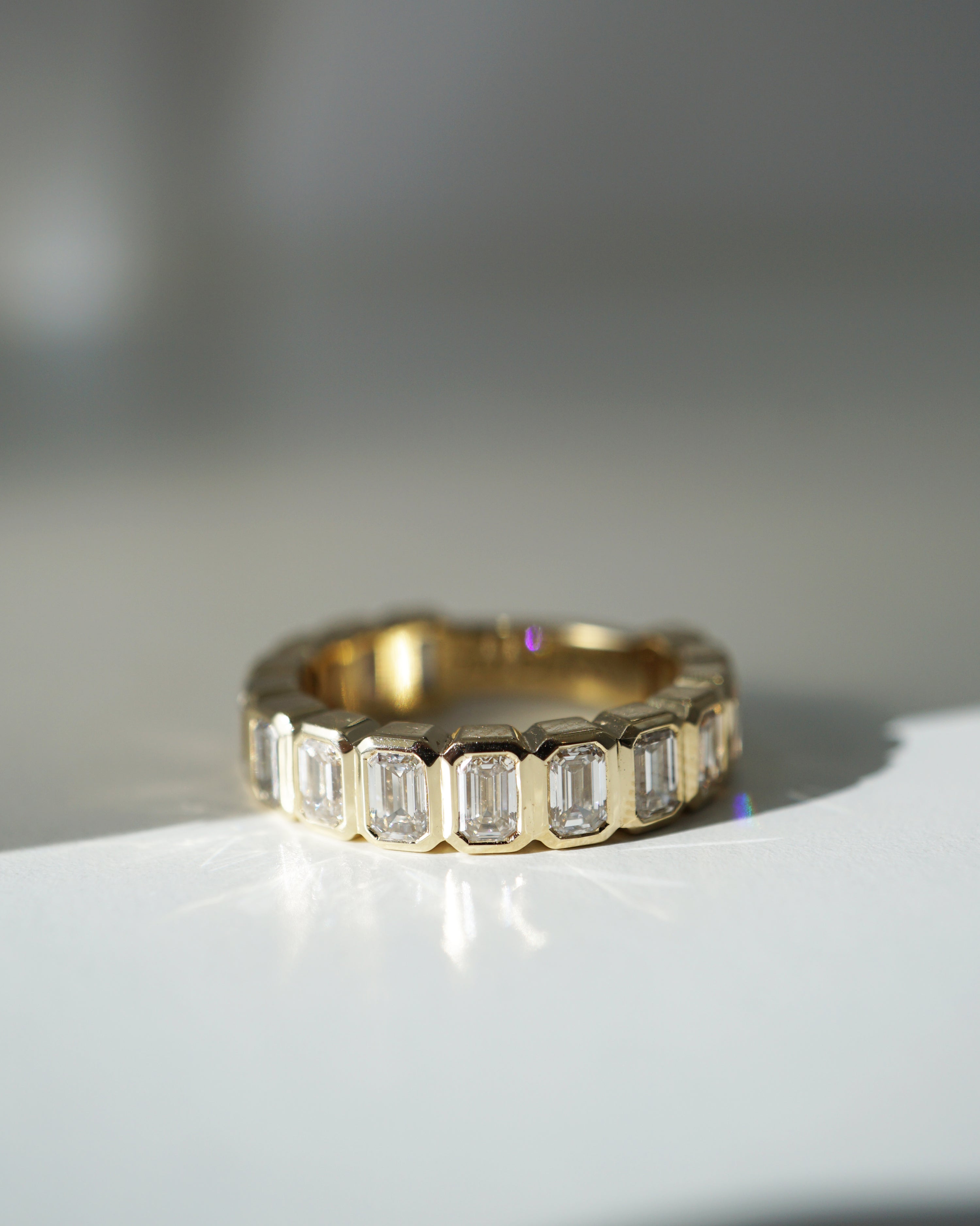 3.2 Carats Moissanite Emerald Shape Bezel Wedding Band