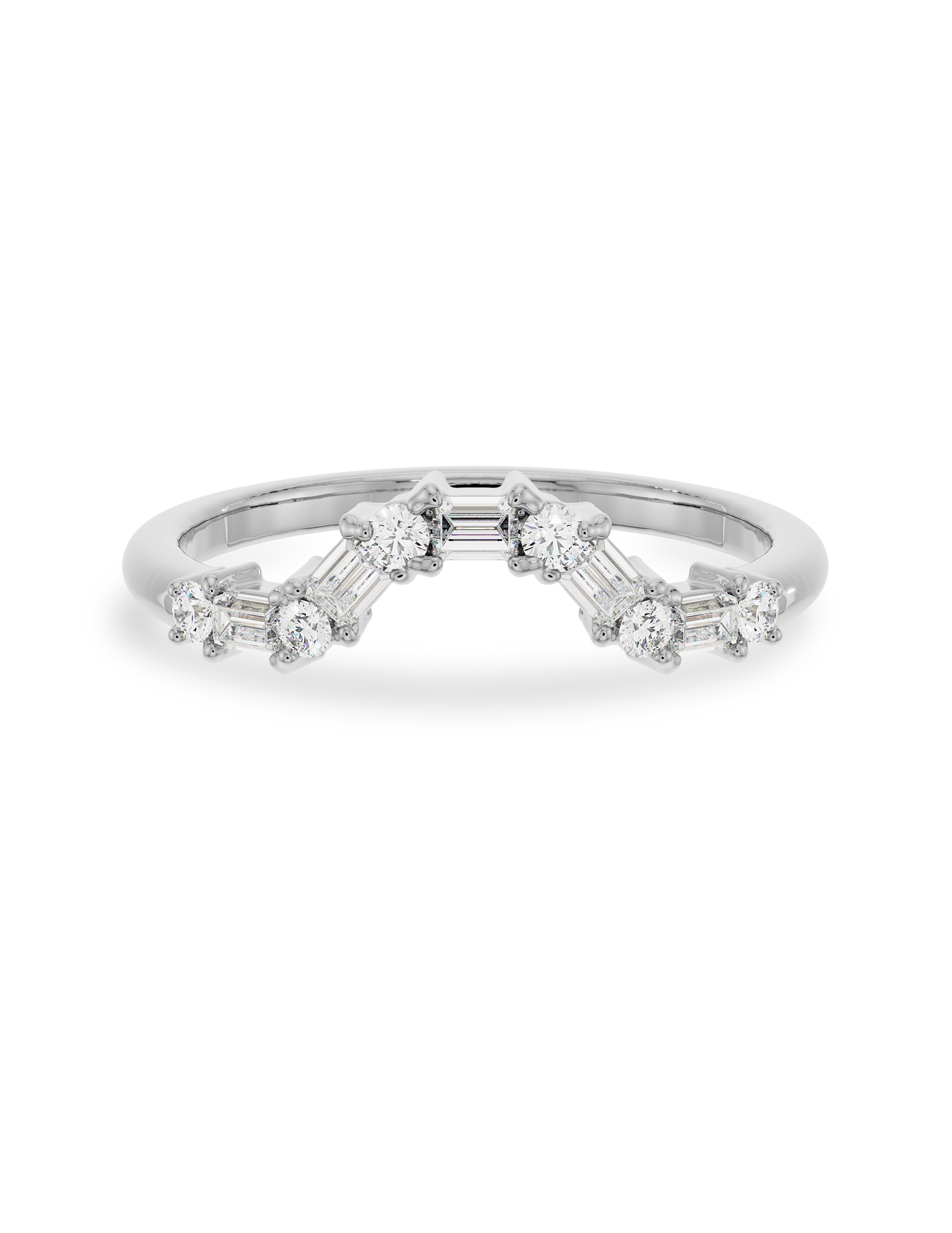 0.20 Carats Moissanite Round & Baguette Shape Curved Wedding Band
