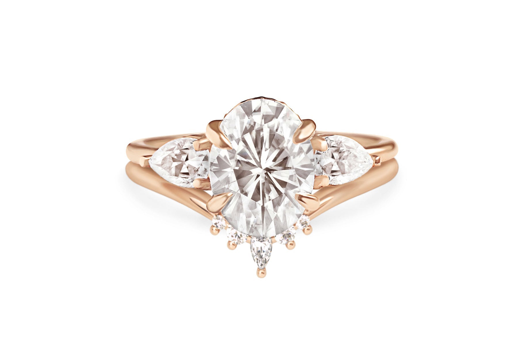 0.10 Carats Moissanite Round & Pear Shape Curved Wedding Band