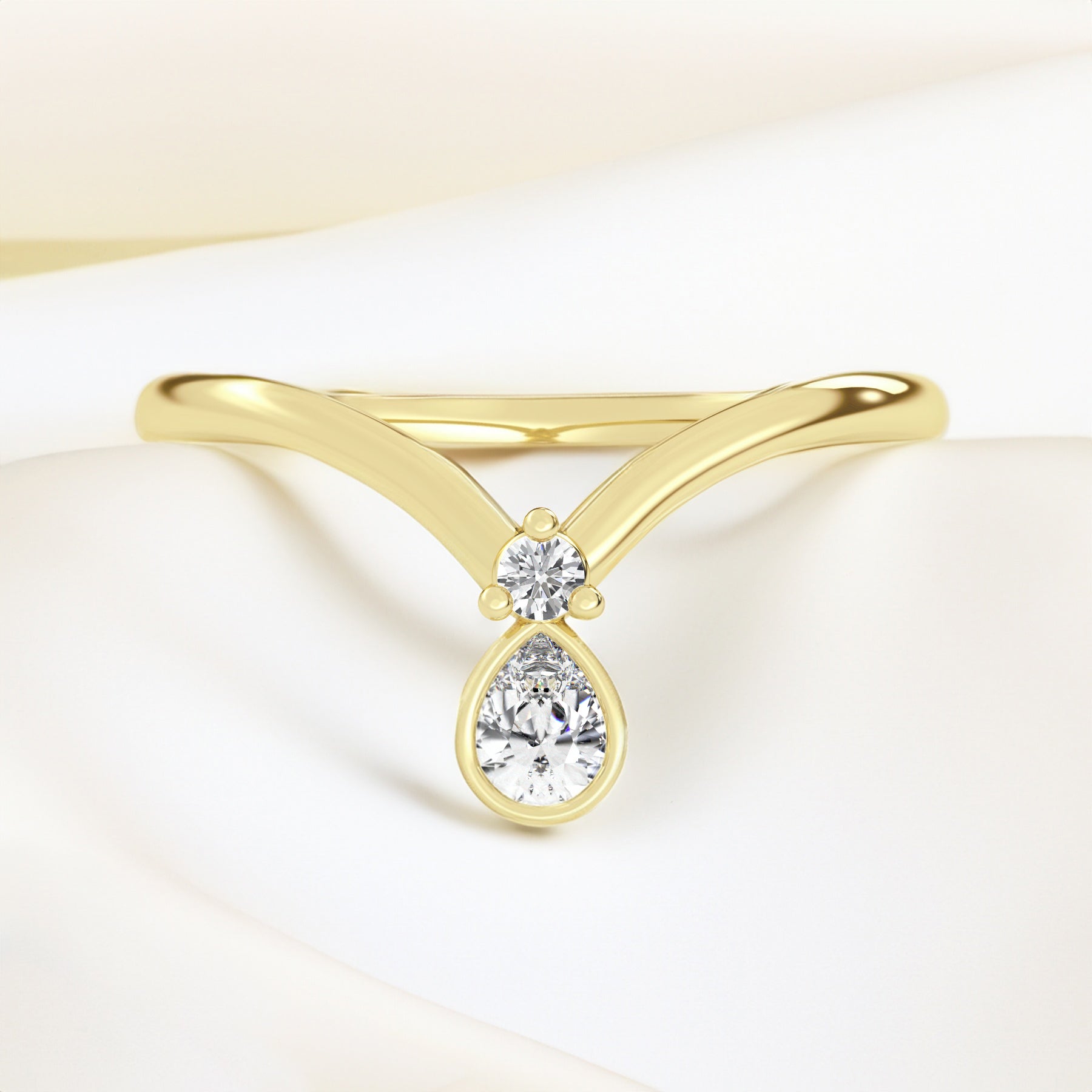 0.10 Carats Moissanite Round & Pear Shape Curved Wedding Band