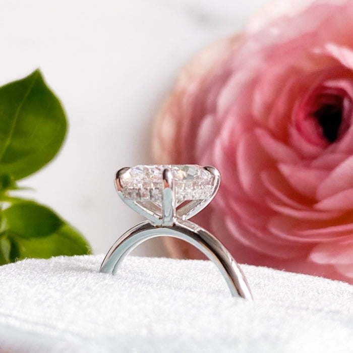 2.0 Carats Oval Shape Moissanite Hidden Halo Engagement Ring