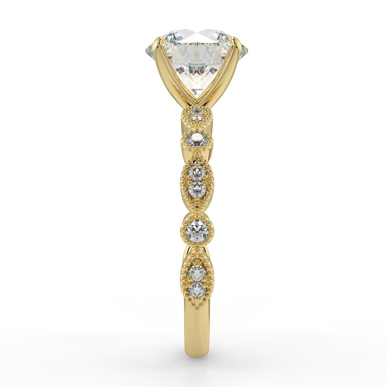 2.0 Carats Round Shape Moissanite Pave Engagement Ring