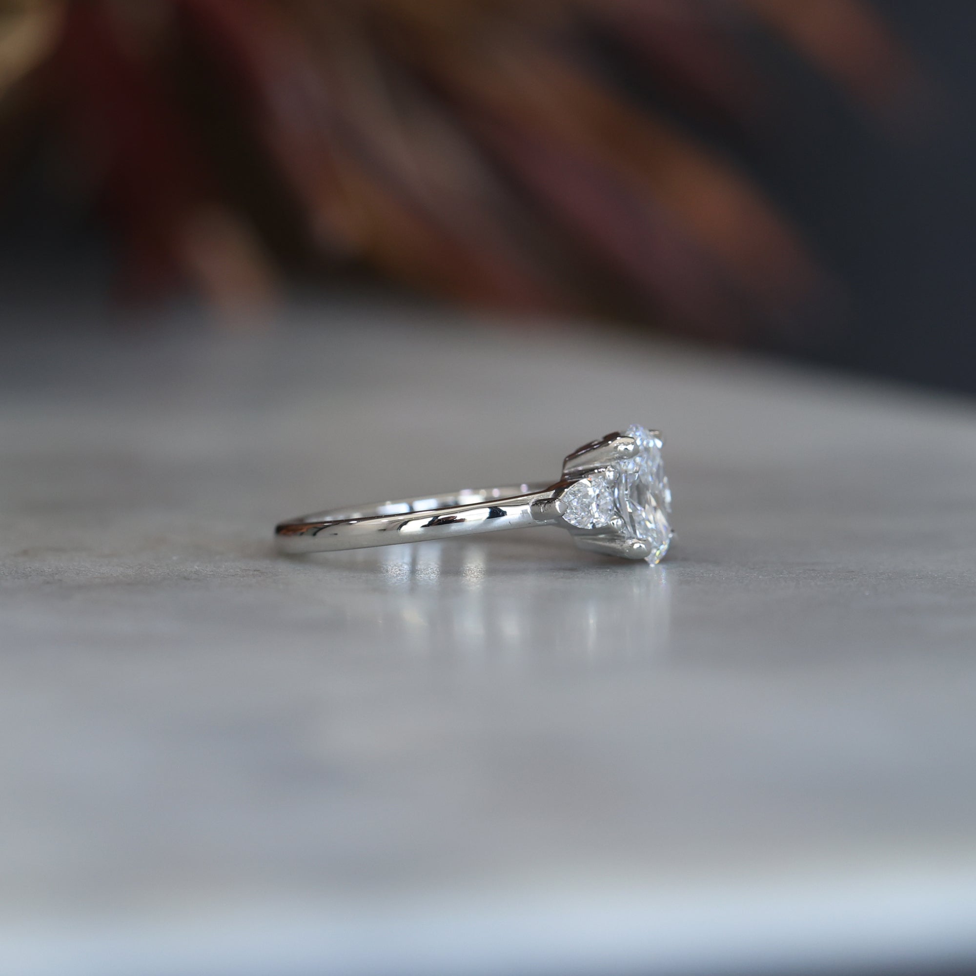 0.89 Carats Oval Shape Moissanite Three Stone Engagement Ring