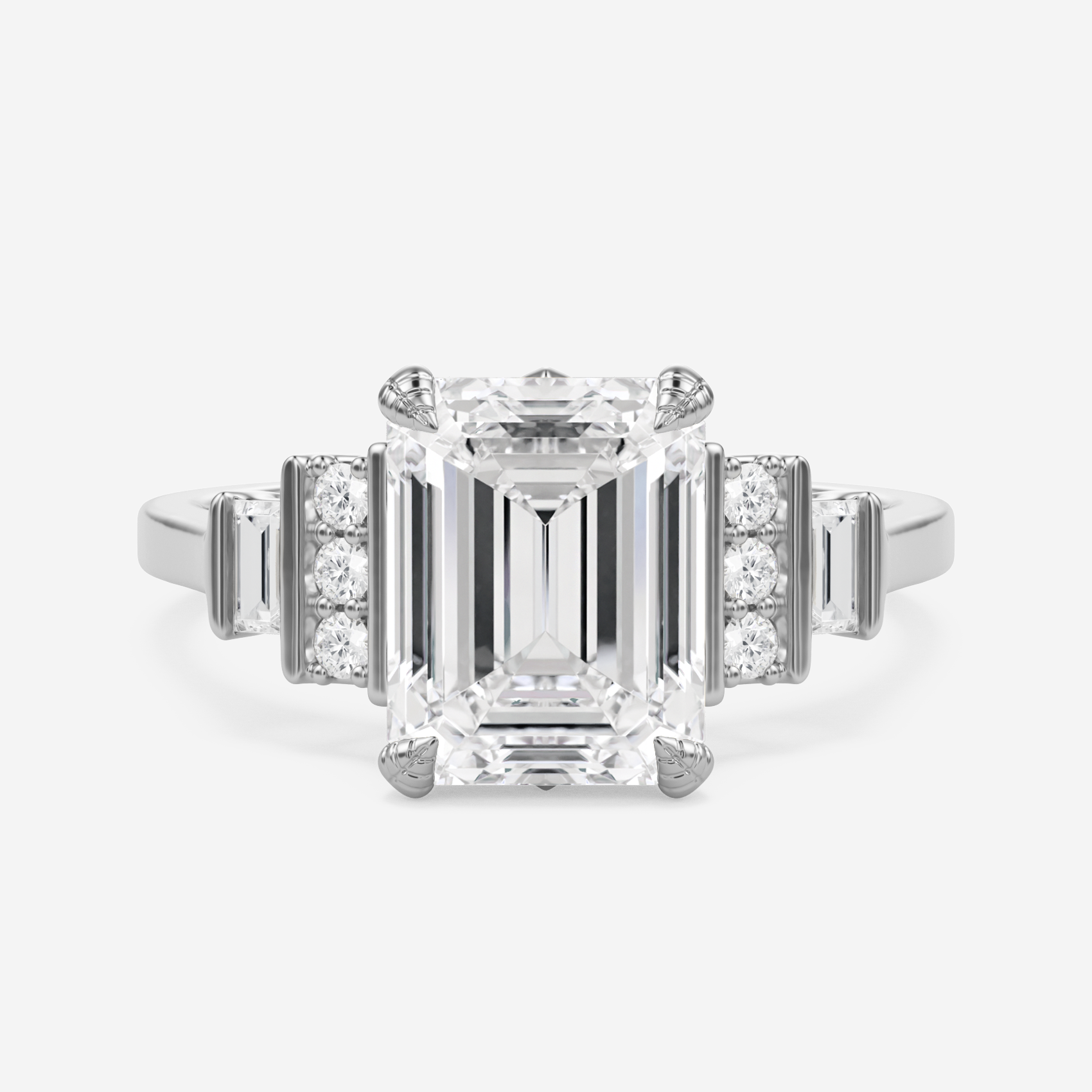 2.52 Carats Emerald Shape Moissanite Vintage Engagement Ring