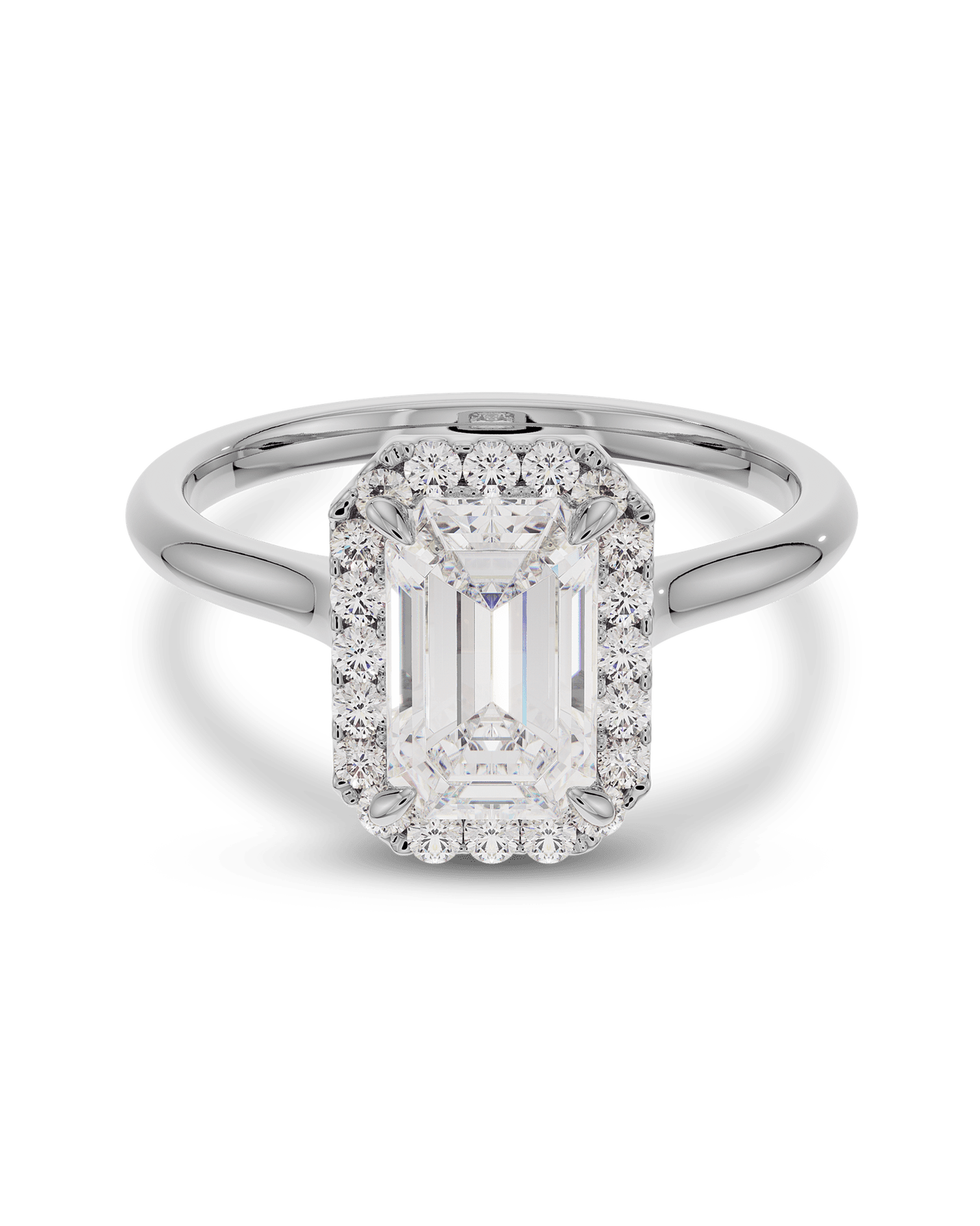 1.30 Carats Emerald Shape Moissanite Halo Engagement Ring