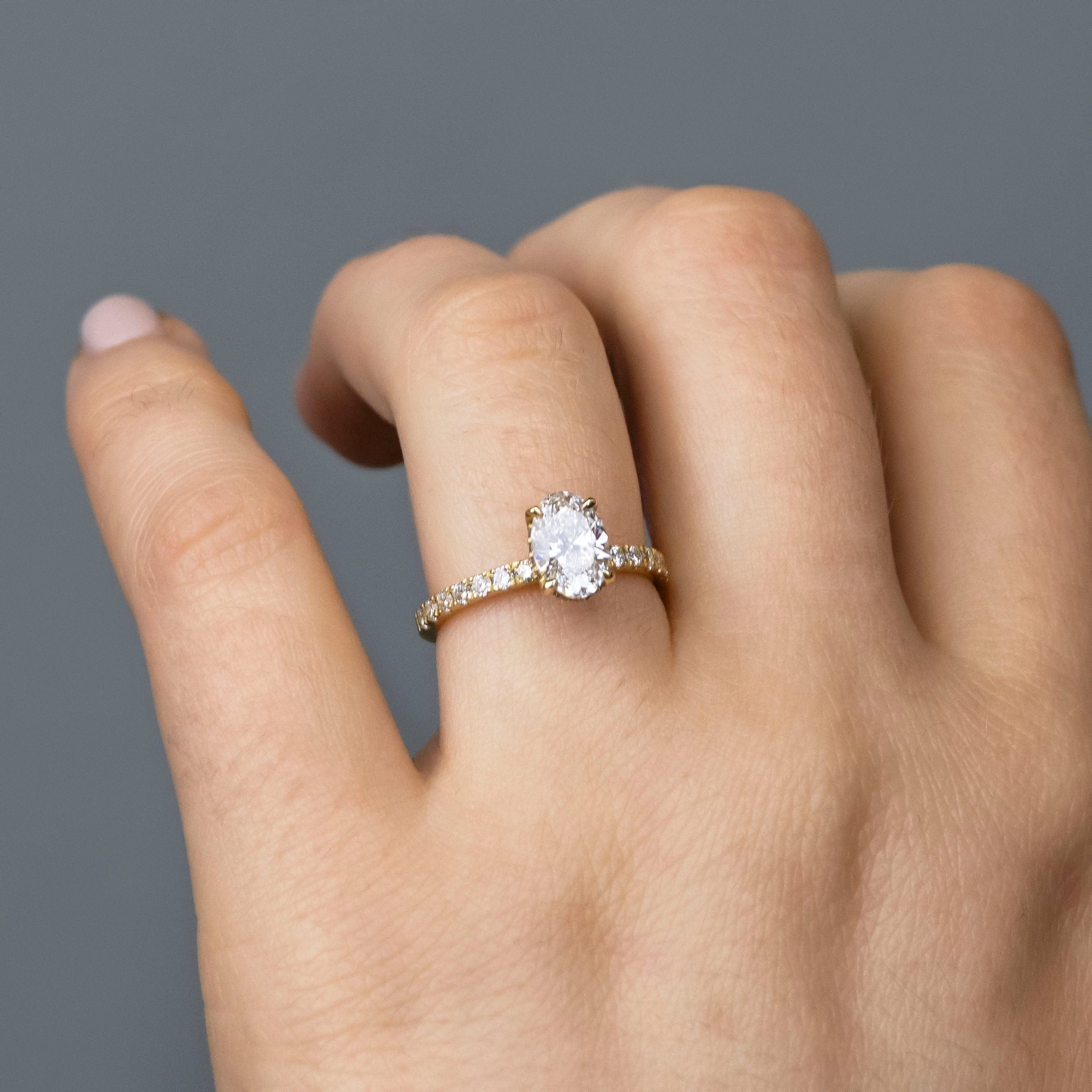 1.01 Carats Oval Shape Moissanite Hidden Halo Pave  Engagement Ring