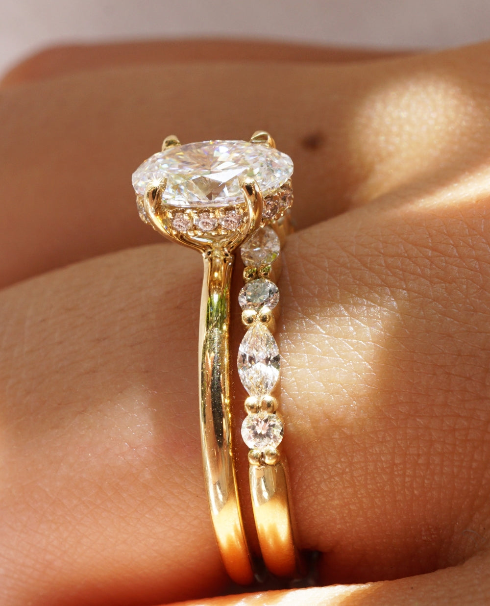 0.15 Carats Moissanite Round & Marquise Shape Floating Wedding Band