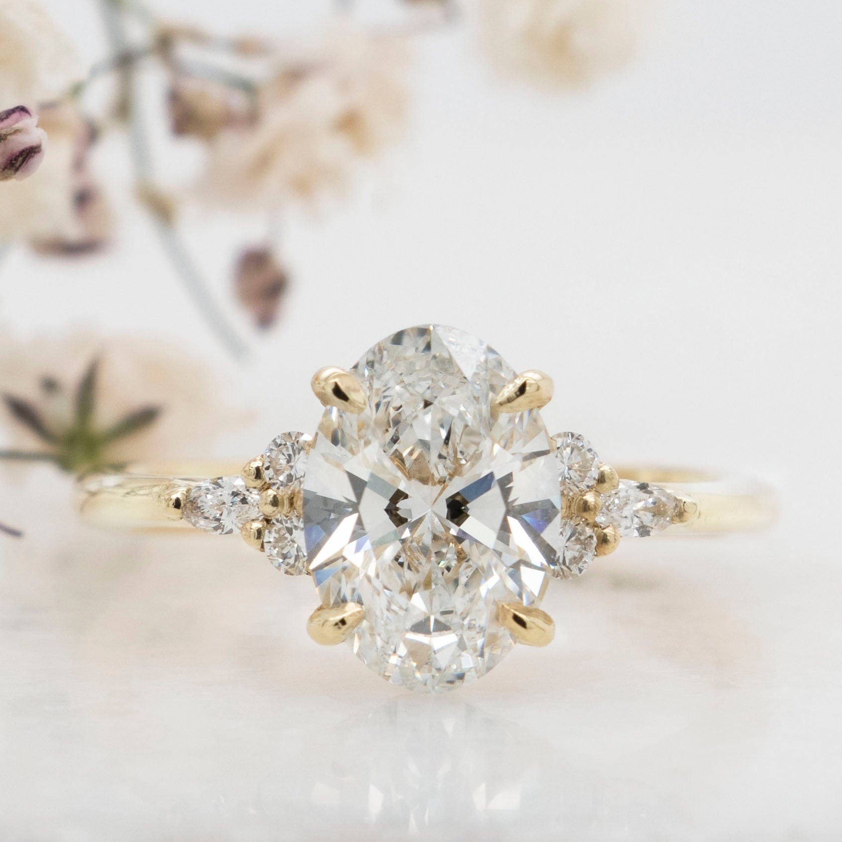1.51 Carats Oval Shape Moissanite Cluster Engagement Ring
